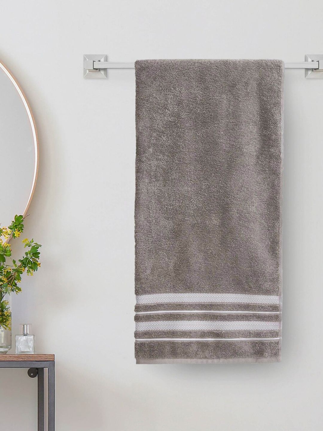 Home Centre Grey Striped Cotton 380 Gsm 70x140cm Bath Towels Price in India