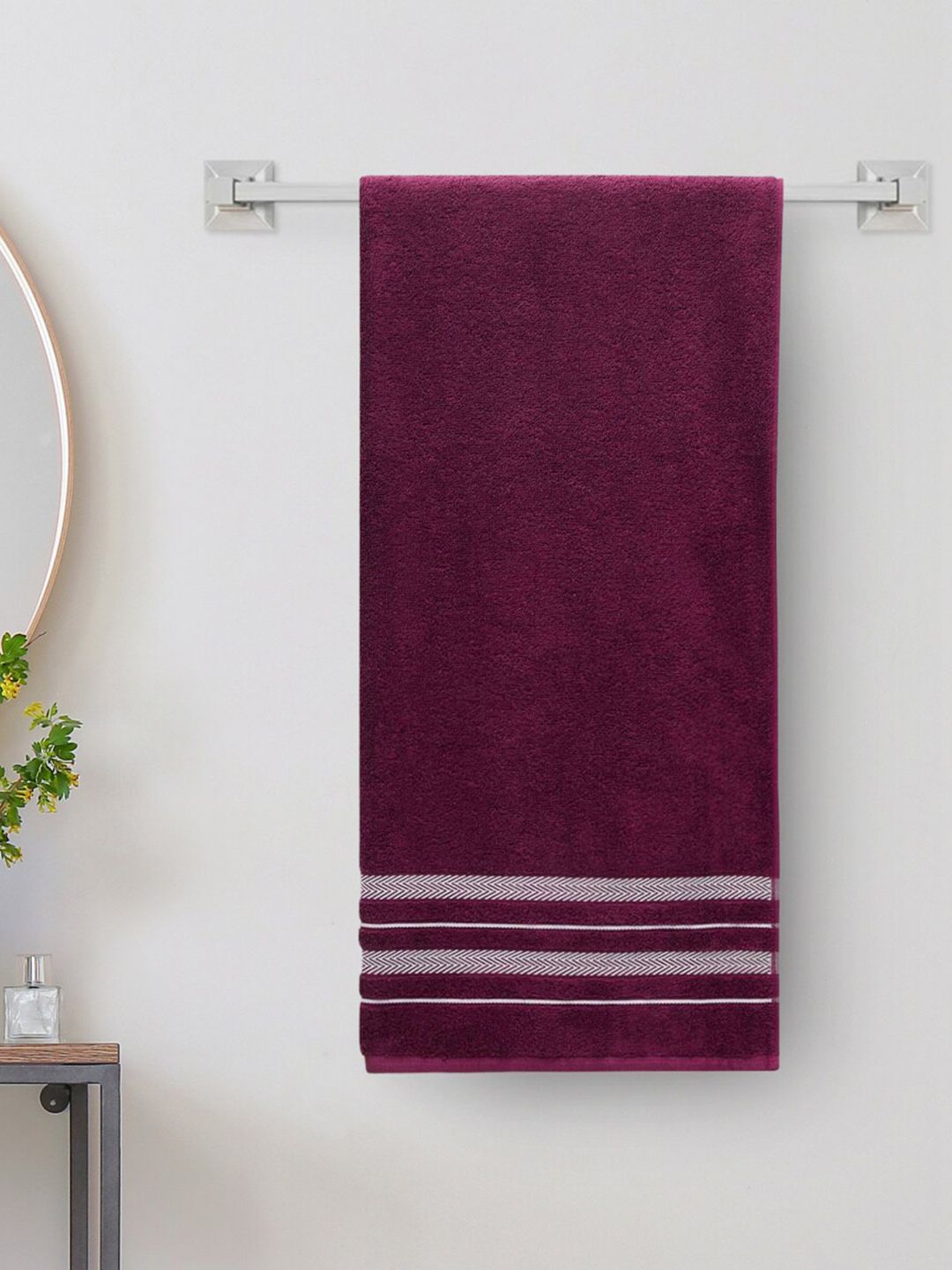 Home Centre Purple Striped 380GSM Cotton Bath Towel Price in India