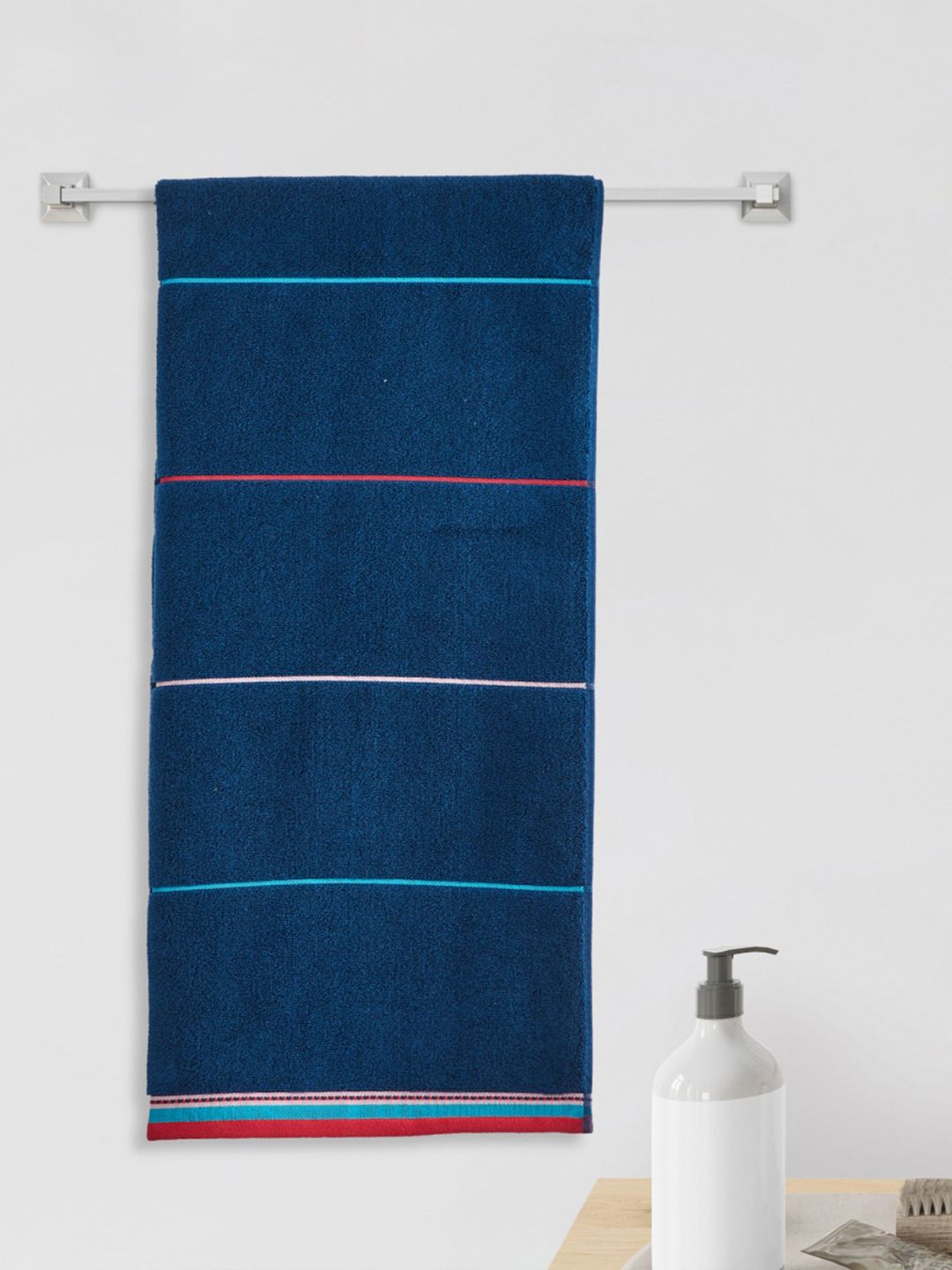 Home Centre Blue Striped Cotton  70x150cm Bath Towel Price in India