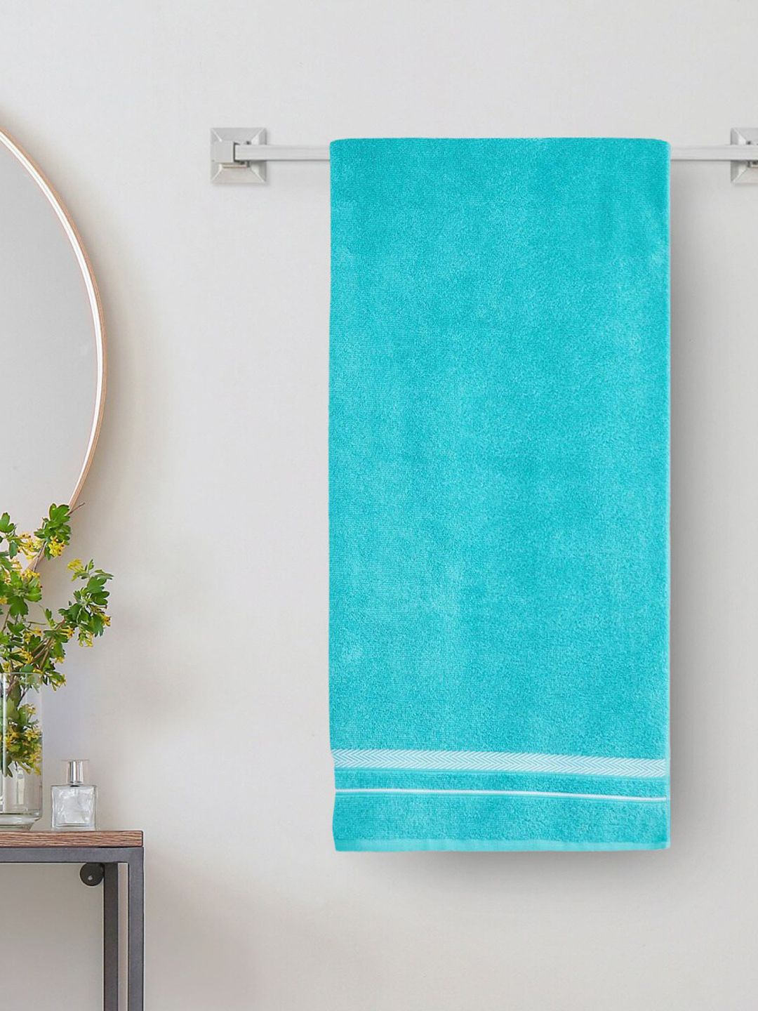 Home Centre Teal Blue Solid 380 GSM Cotton 70x140cm Bath Towels Price in India