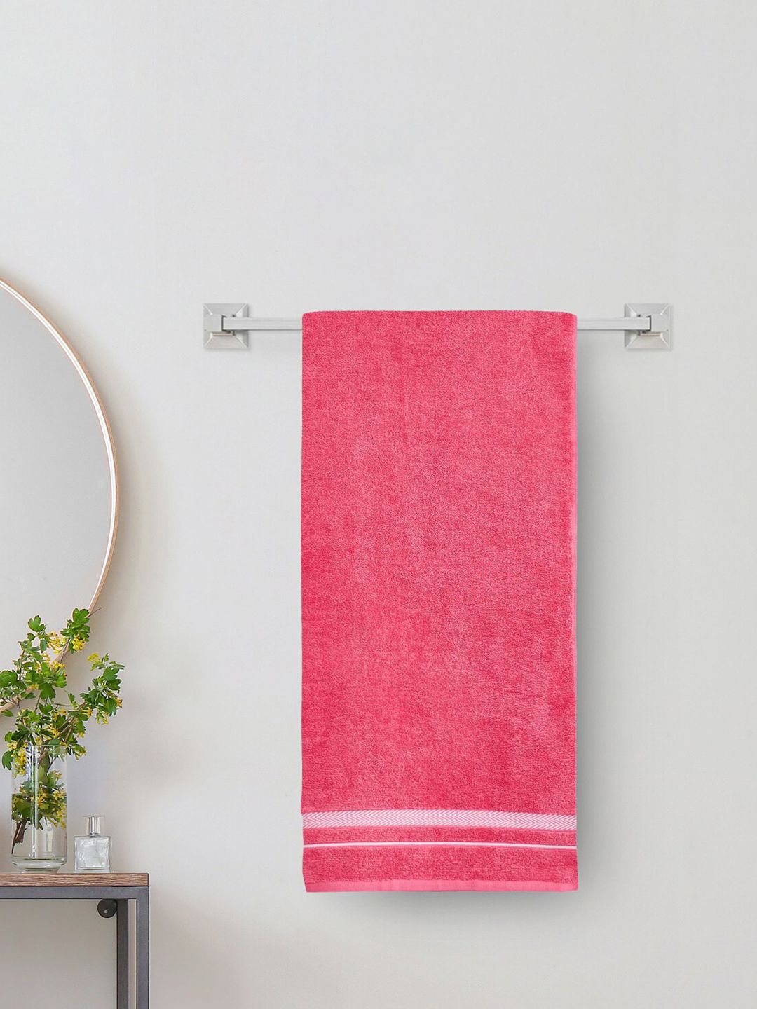 Home Centre Pink Striped Cotton 380 Gsm Bath Towels Price in India