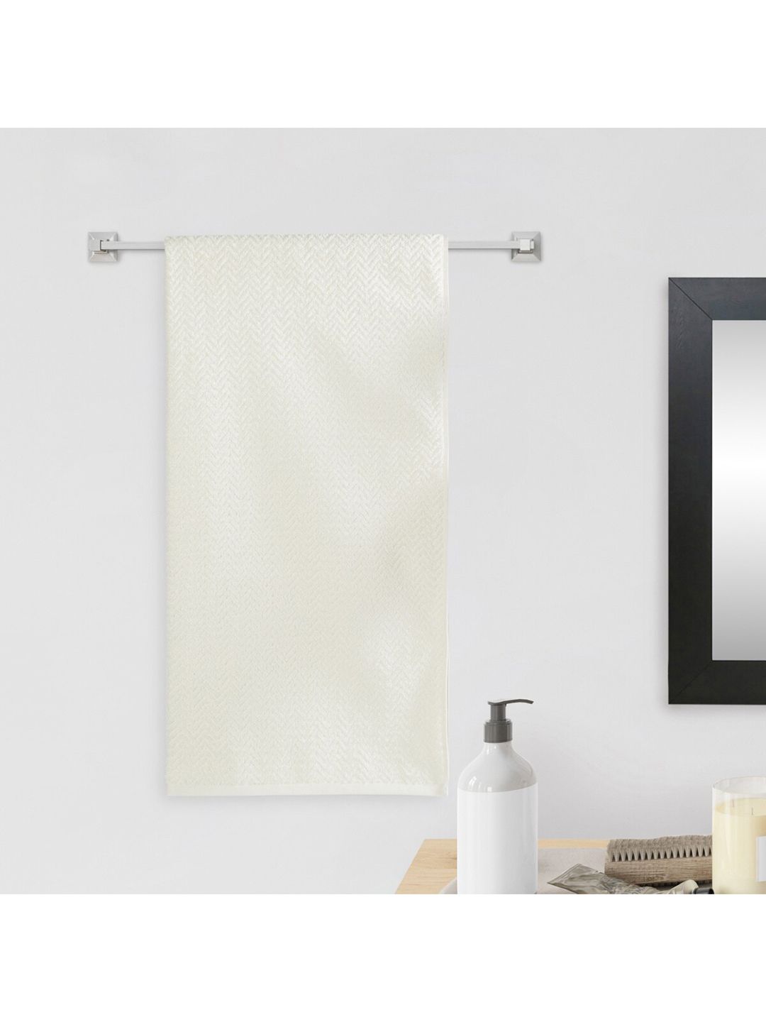 Home Centre Off White Self-Design Cotton 380 Gsm Bath Towels Price in India