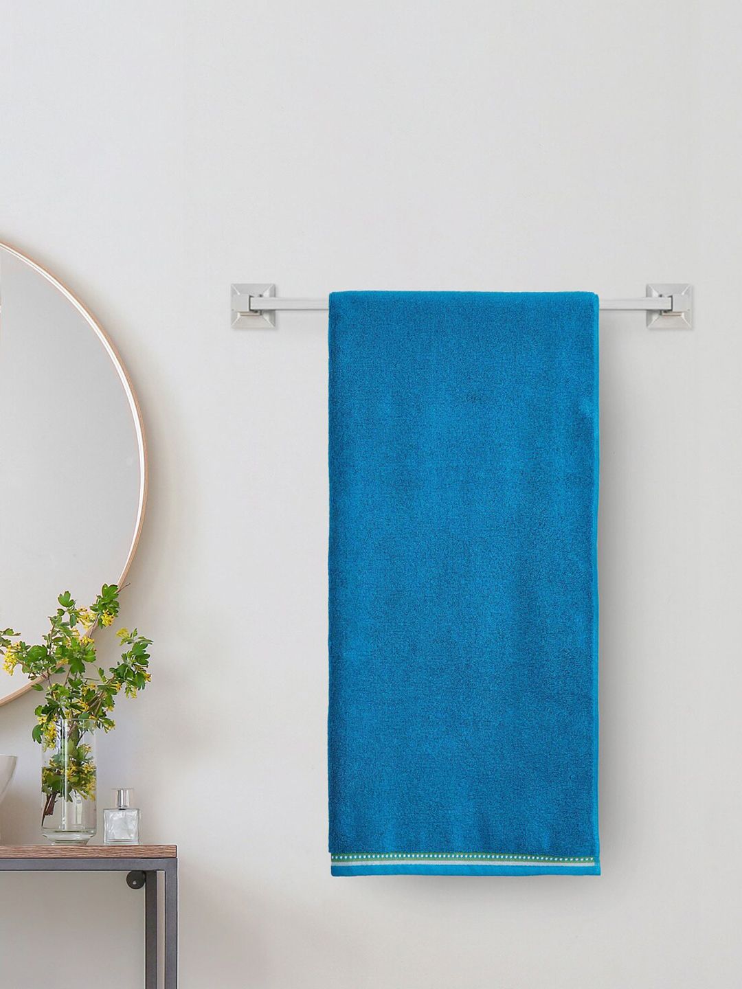 Home Centre Blue Solid 380 GSM Cotton Bath Towel Price in India