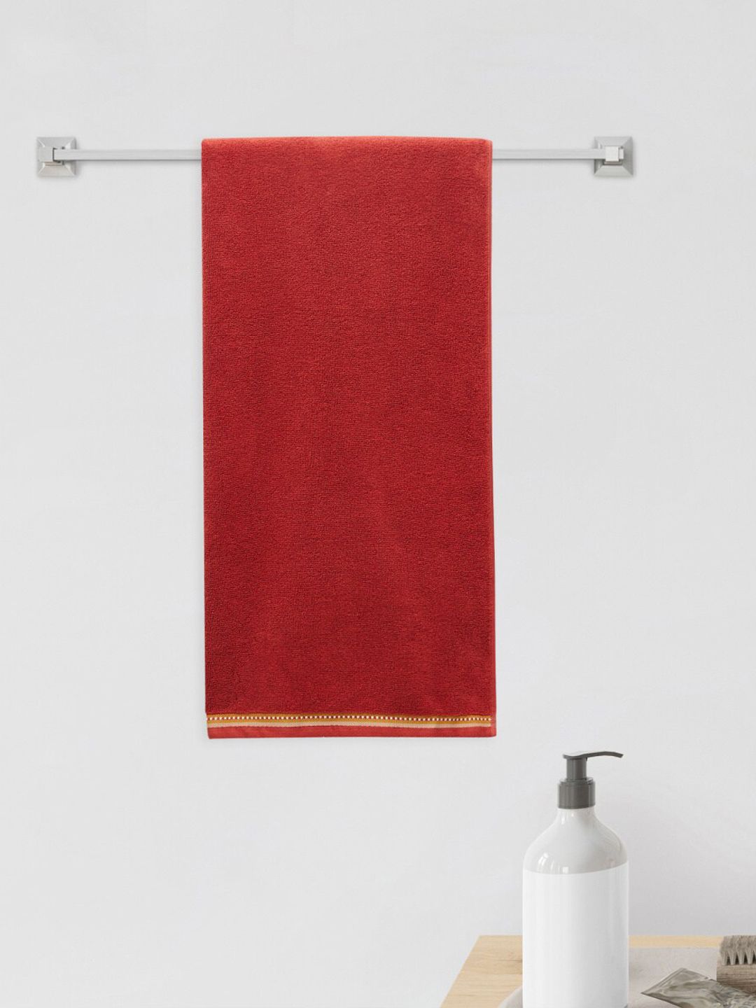 Home Centre Red Solid Cotton 380 GSM Bath Towels Price in India