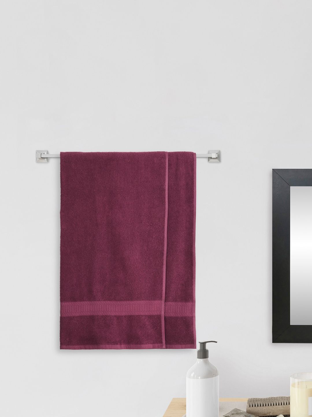 Home Centre Set of 2 Maroon Solid  380 GSMCotton Bath Towels Price in India