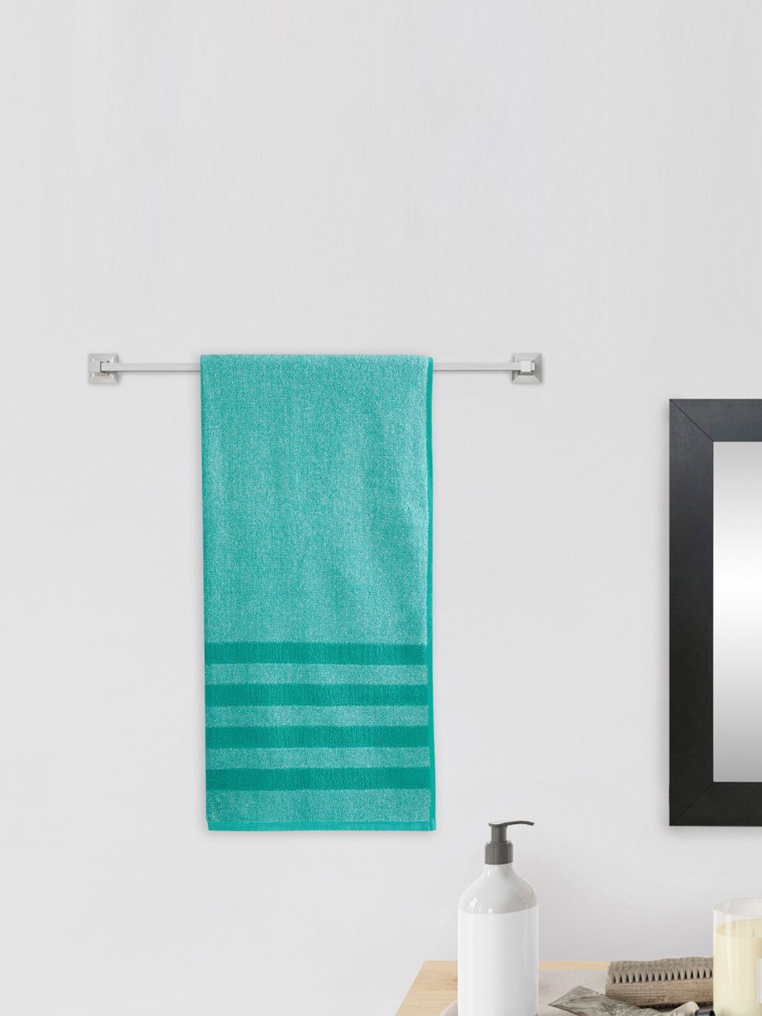 Home Centre Teal Striped 380GSM Cotton Bath Towel Price in India