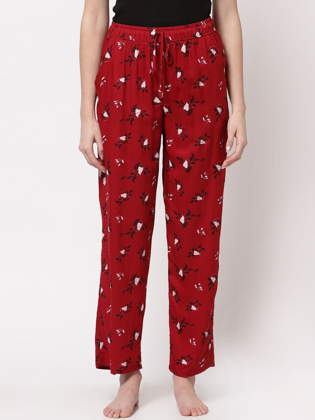 Sweet Dreams Women Red Printed 100% Cotton Lounge Pants Price in India