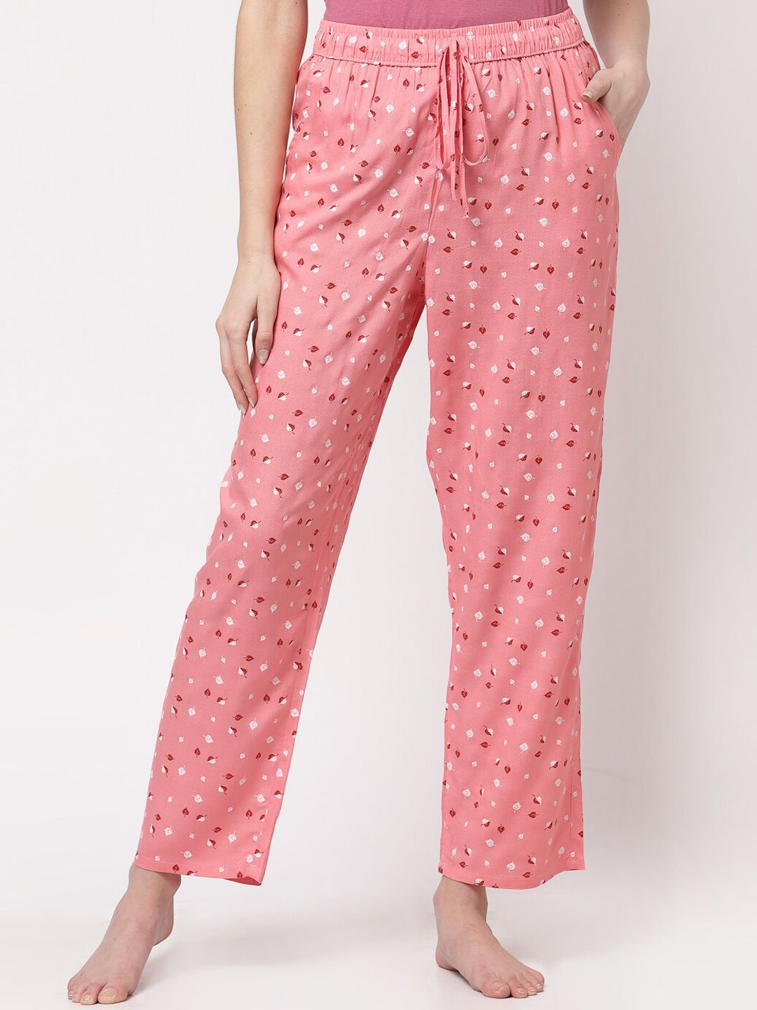 Sweet Dreams Women Peach Coloured Printed Cotton Lounge Pants Price in India