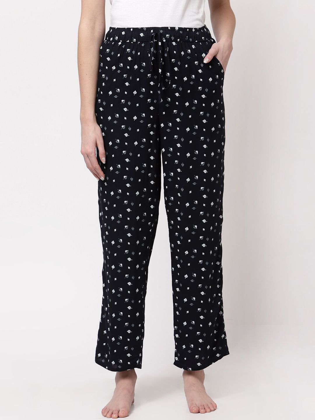 Sweet Dreams Women Navy Blue Printed Cotton Lounge Pant Price in India