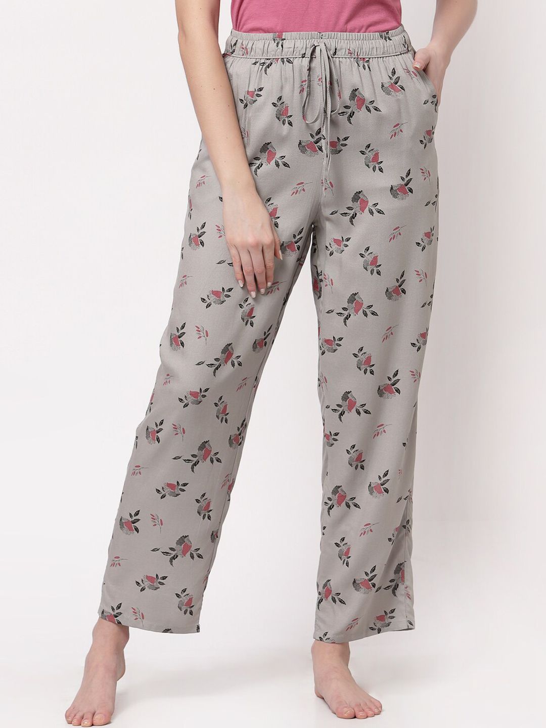 Sweet Dreams Women Grey Printed Pure Cotton Lounge Pants Price in India