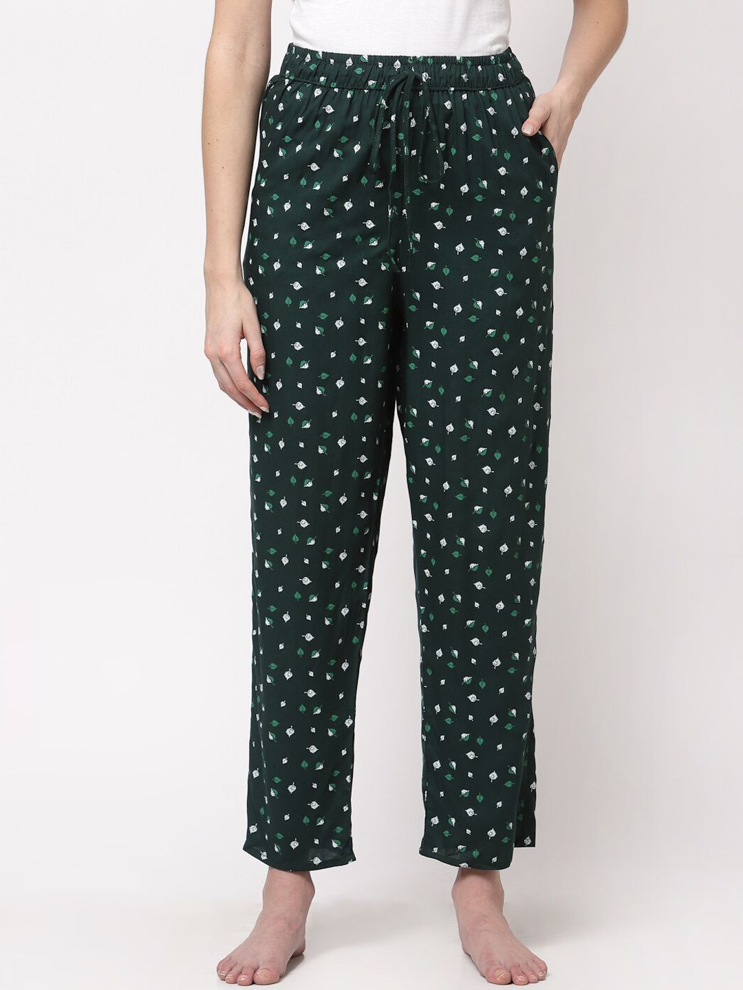 Sweet Dreams Women Green Printed Cotton Lounge Pant Price in India