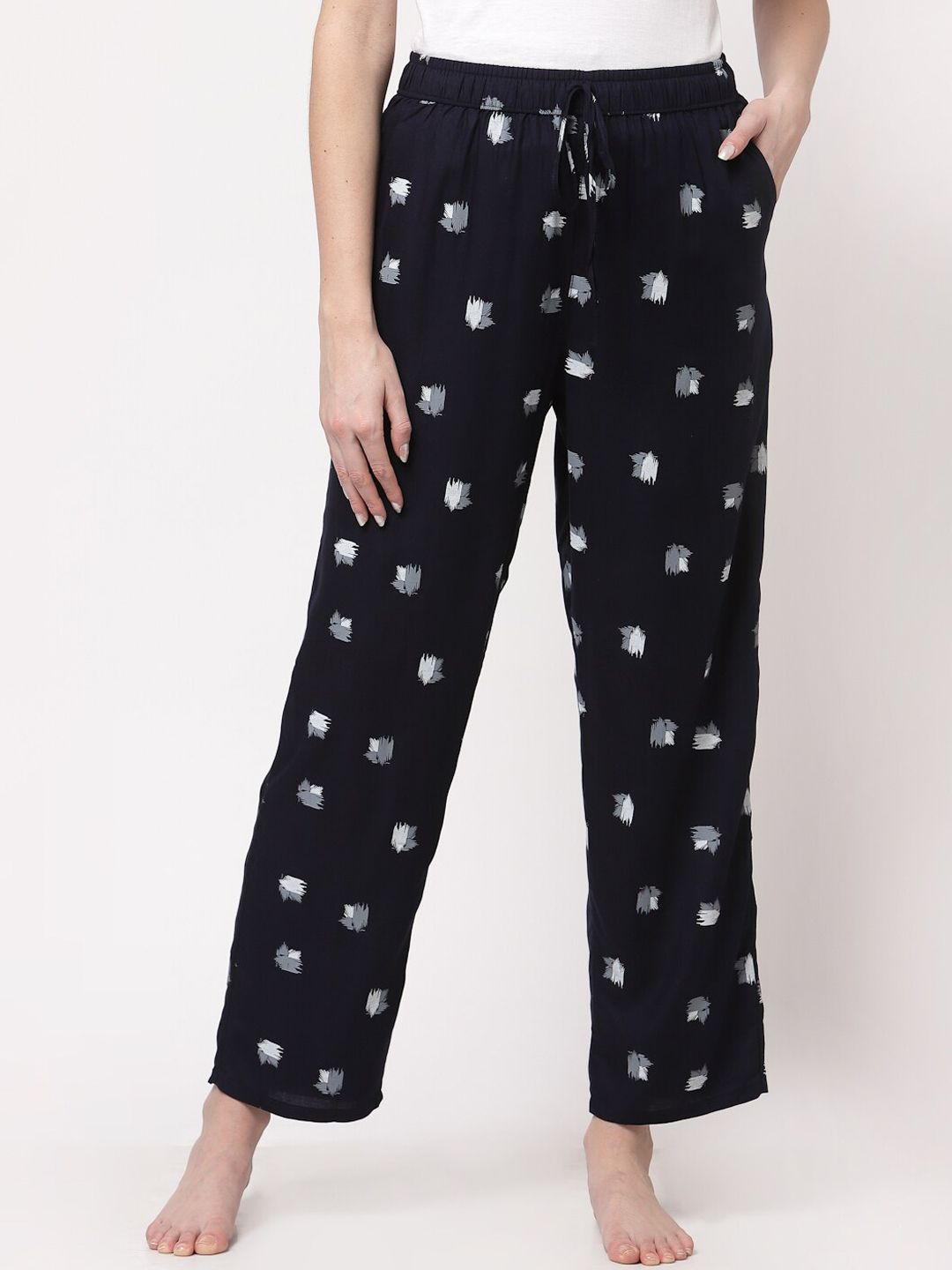 Sweet Dreams Women Navy Blue Printed Cotton Lounge Pant Price in India