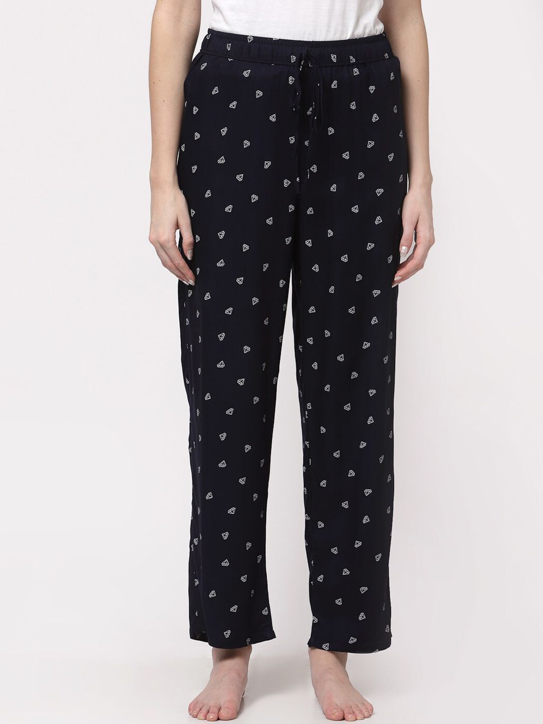 Sweet Dreams Women Navy Blue Printed 100% Cotton Lounge Pants Price in India