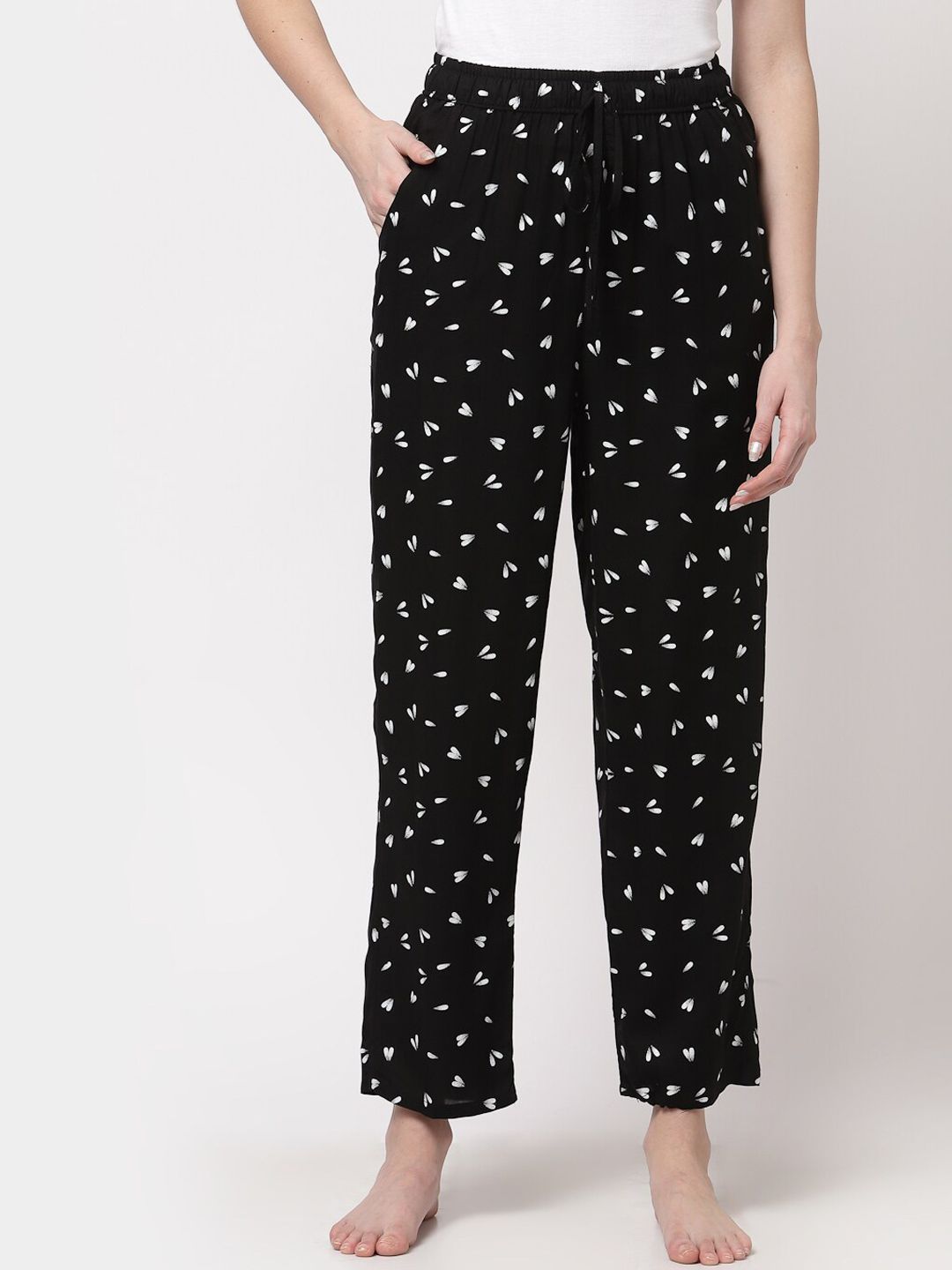 Sweet Dreams Women Black Printed Cotton Lounge Pants Price in India