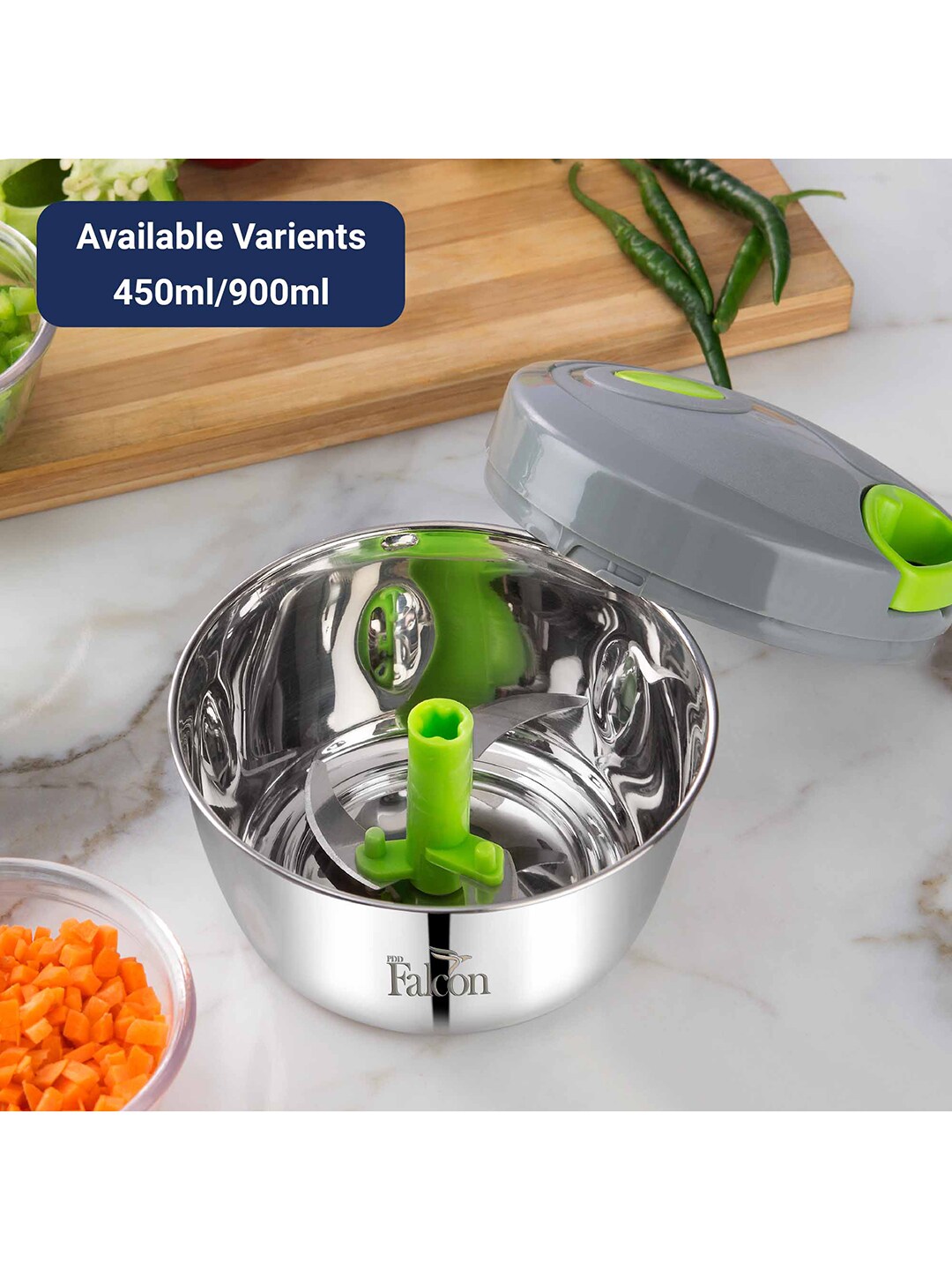 PDDFALCON Adults Silver-Toned & Green Stainless Steel Vegetable Chopper 900ml Price in India