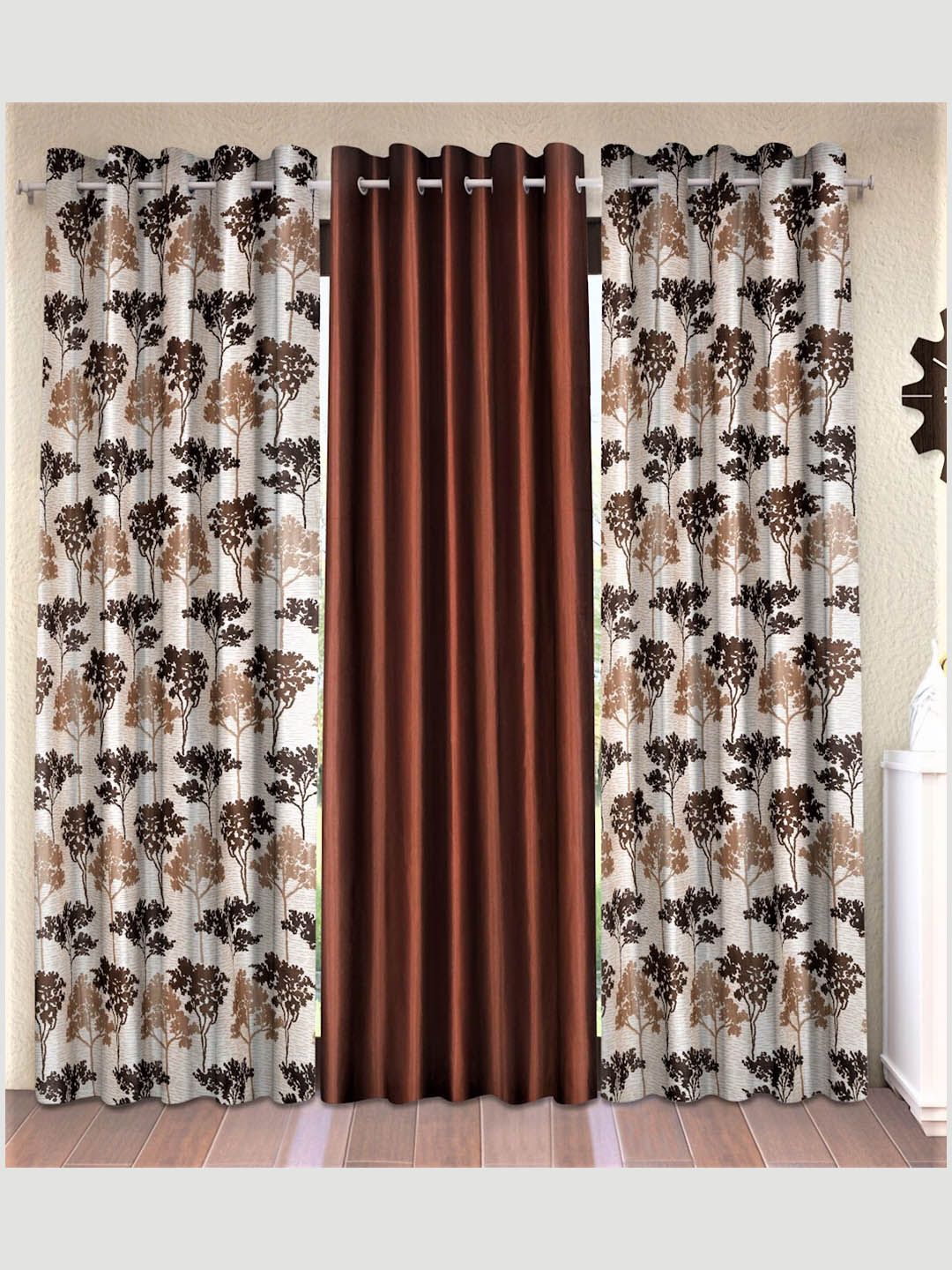 Fashion String Brown Set of 3 Floral Door Curtain Price in India