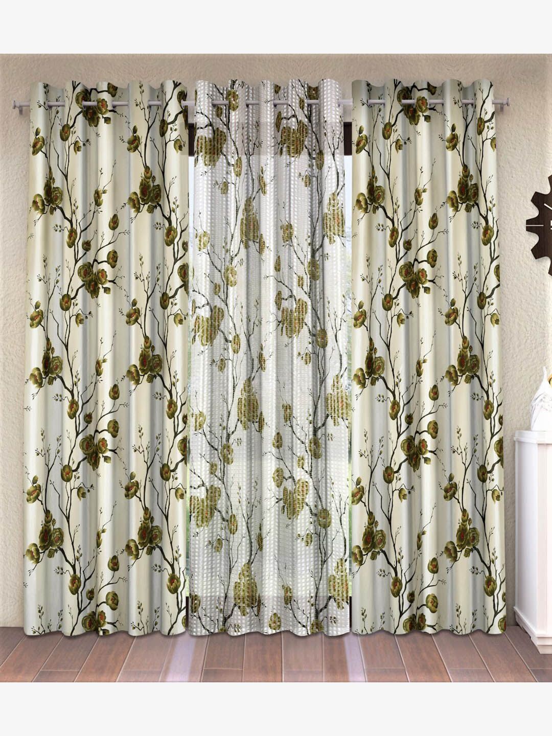 Fashion String Green & Red Set of 3 Floral Door Curtain Price in India