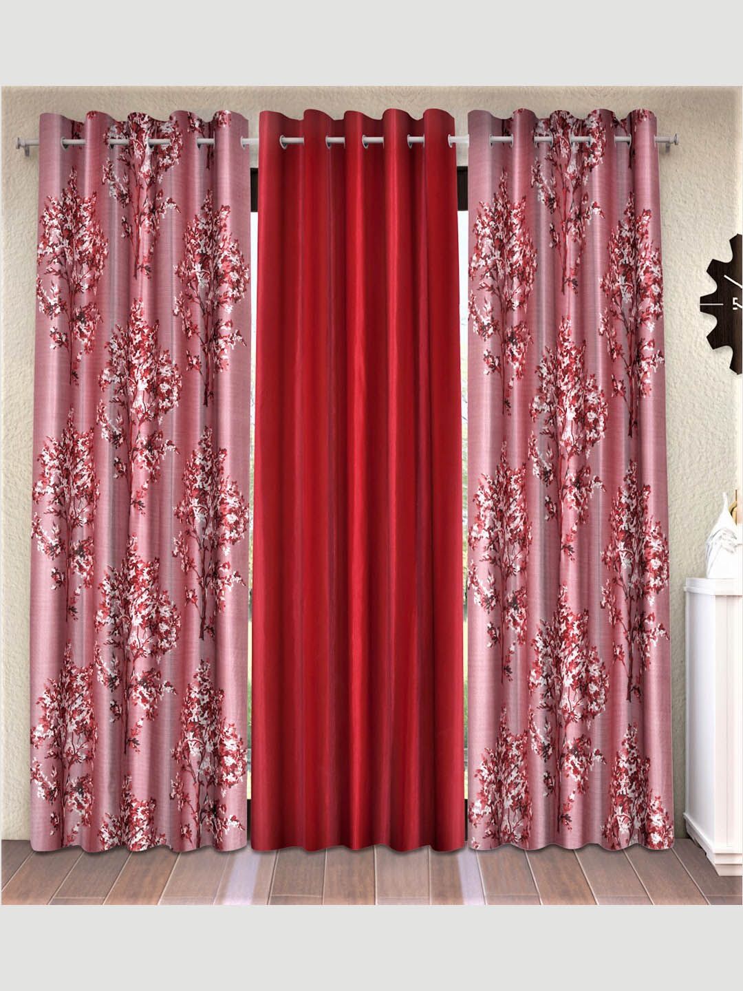 Fashion String Maroon & Off White Set of 3 Floral Window Curtain Price in India