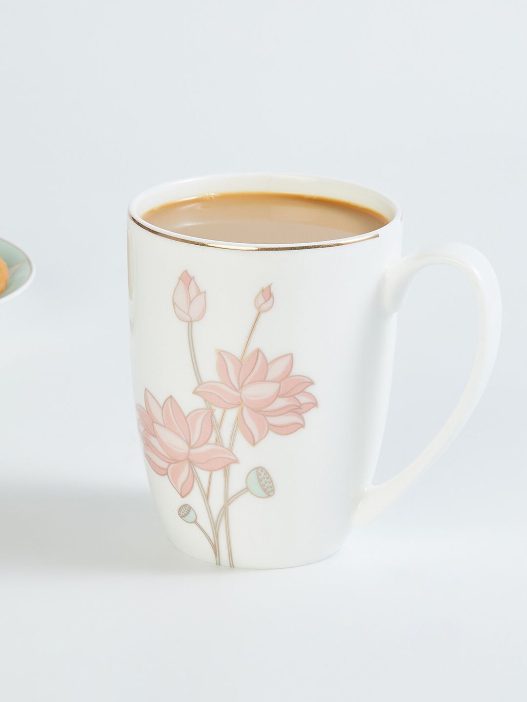Home Centre White & Peach-Coloured Printed Bone China Glossy Mugs Set of Cups and Mugs Price in India