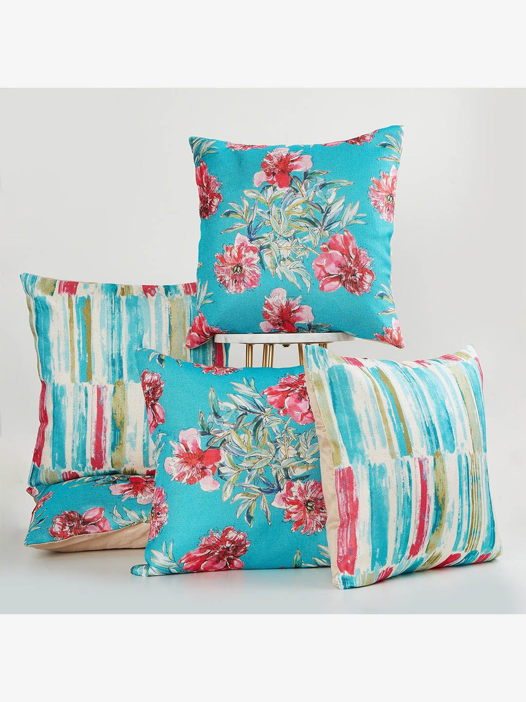 Home Centre Blue & Pink Set of 5 Floral Square Cushion Covers Price in India