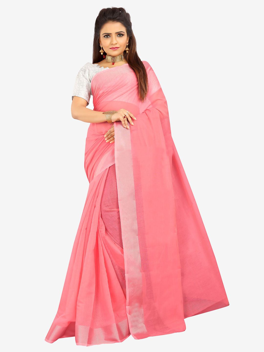 Indian Fashionista Pink Zari Silk Cotton Ready to Wear Mysore Silk Saree Price in India