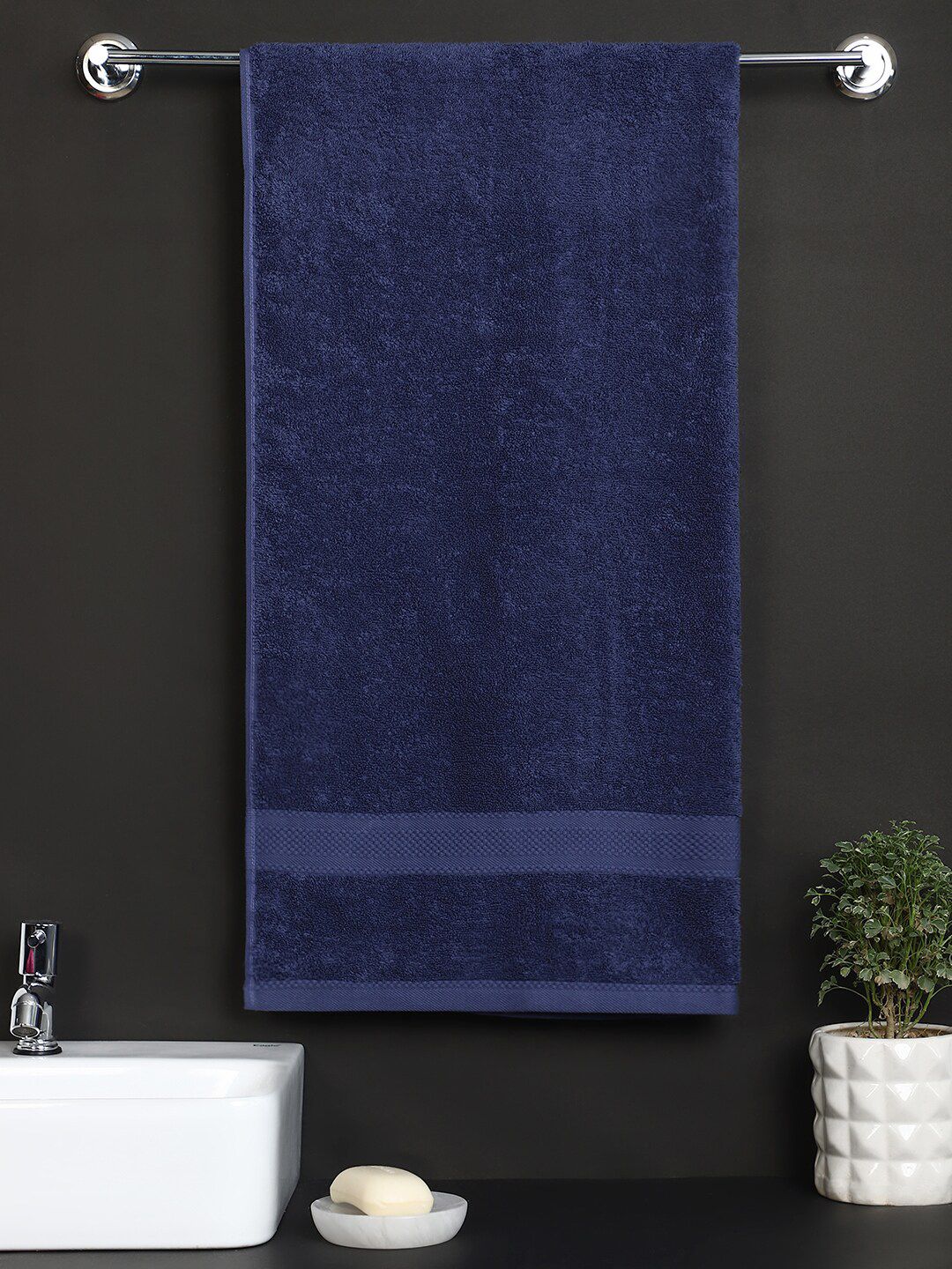 Raymond Home Blue Solid 450 GSM Pure Cotton Bath Towels Price in India