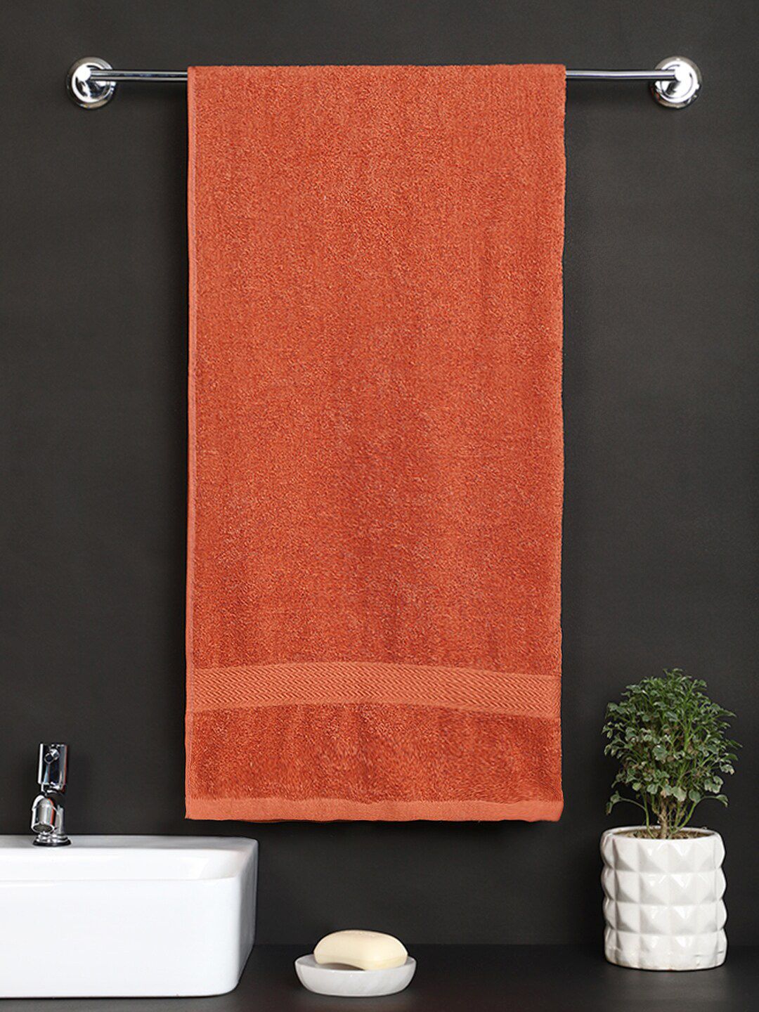 Raymond Home Unisex Orange Coloured Solid 380 GSM Cotton Bath Towels Price in India