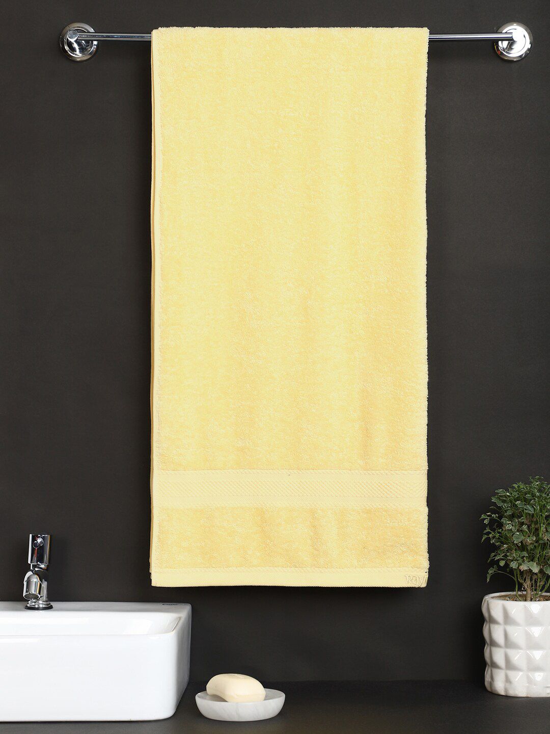 Raymond Home Unisex Yellow Solid 450 GSM Cotton Bath Towels Price in India