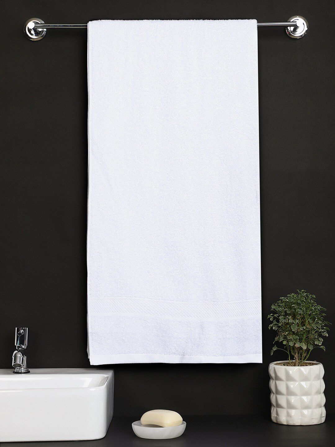 Raymond Home White Solid 380 GSM Pure Cotton Bath Towels Price in India