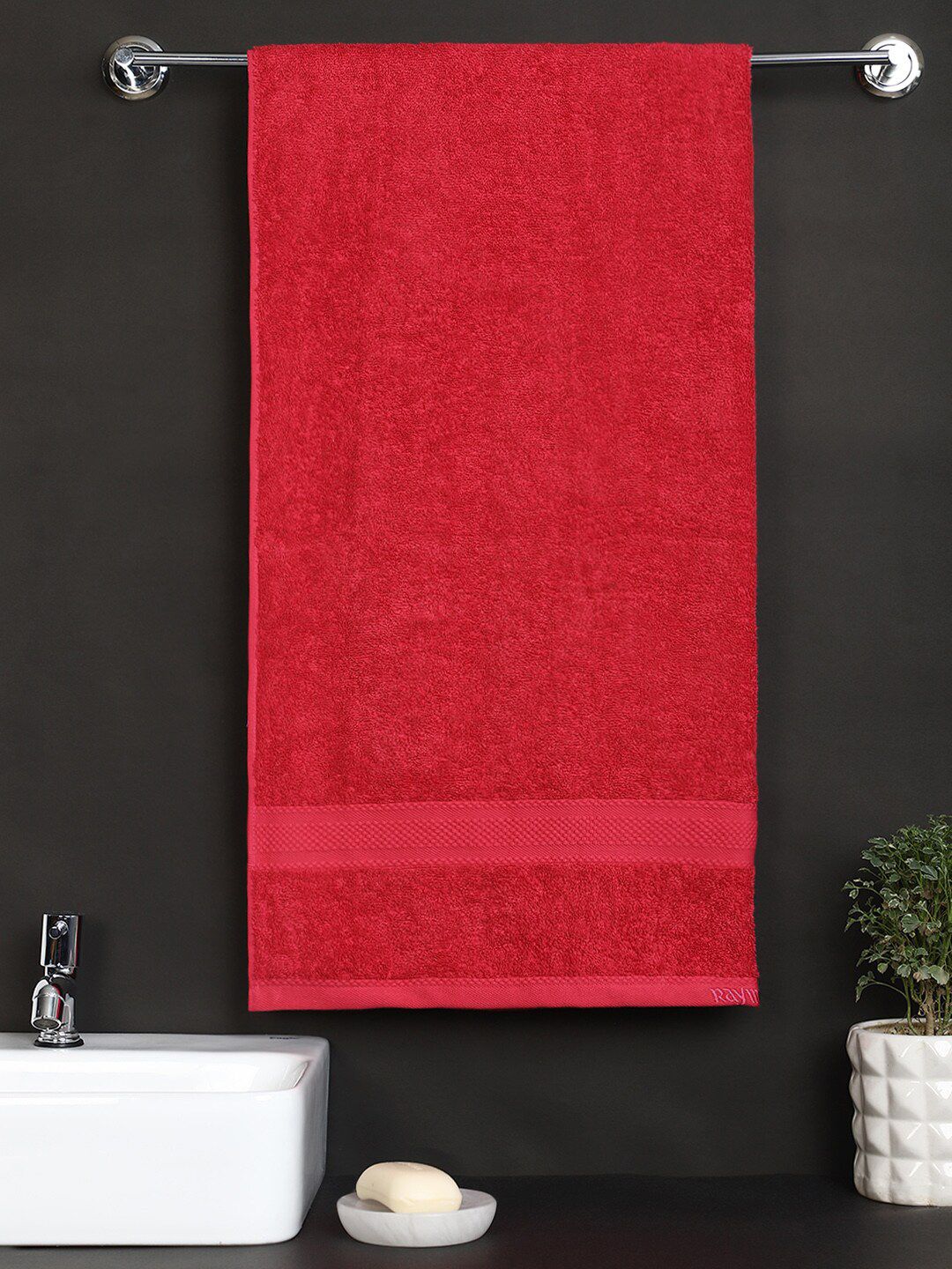 Raymond Home Red Solid 450 GSM Pure Cotton Bath Towel Price in India