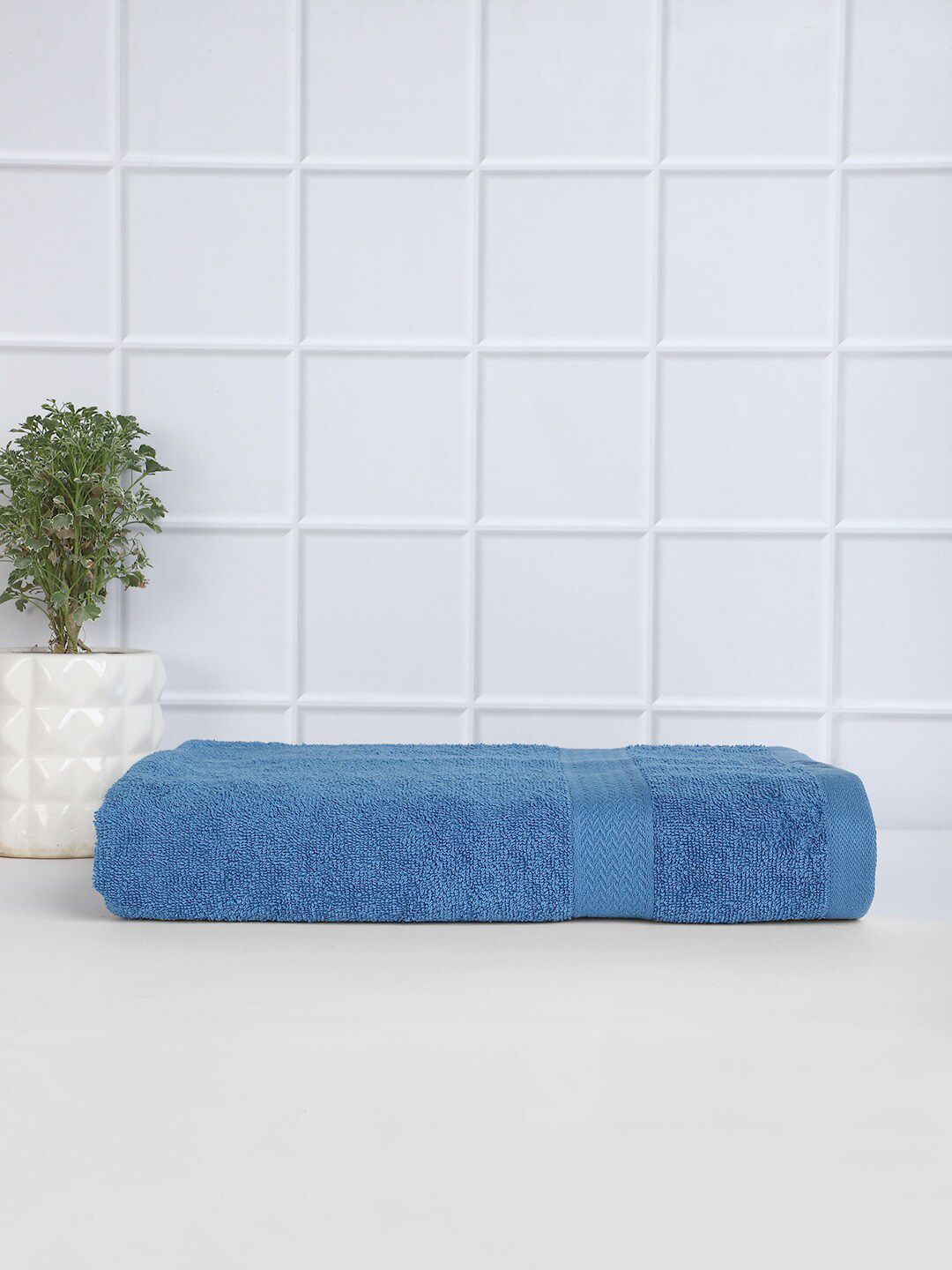 Raymond Home Blue Solid 380 GSM Pure Cotton Bath Towels Price in India