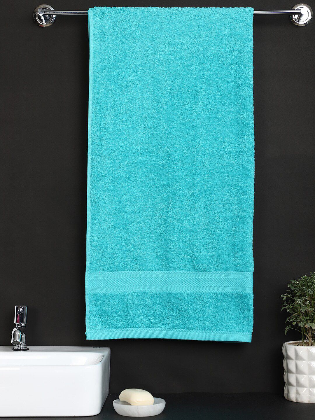 Raymond Home Unisex Turquoise Blue Solid 450 GSM Pure Cotton Bath Towel Price in India