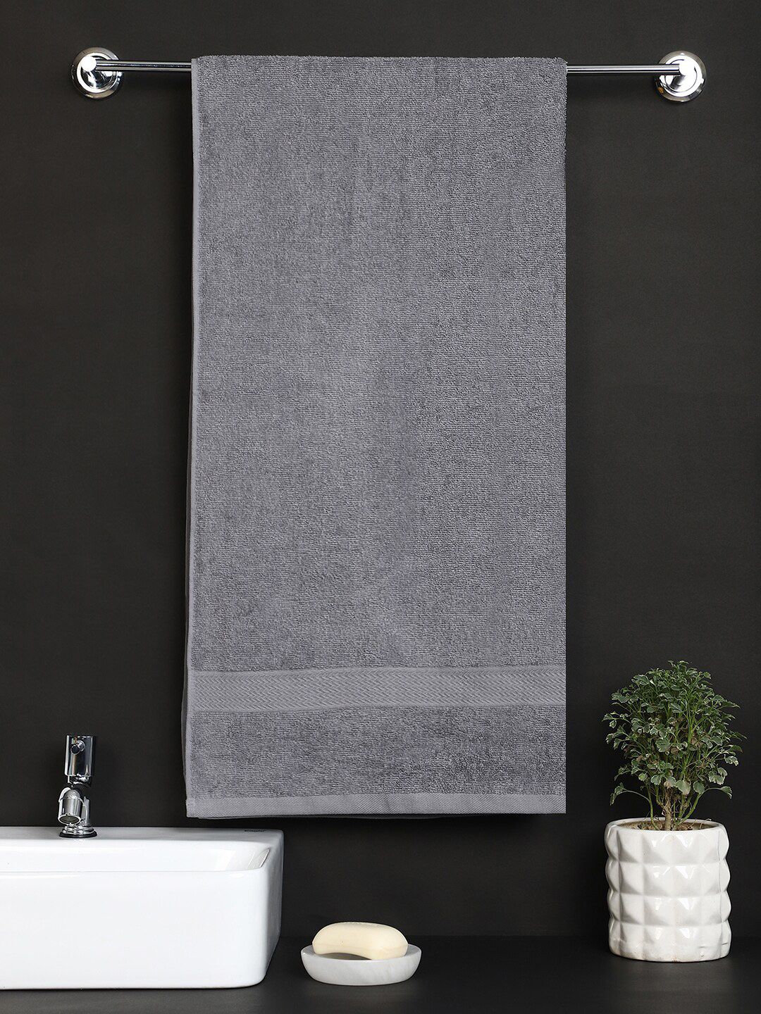 Raymond Home Grey Solid 380 GSM Pure Cotton Bath Towel Price in India