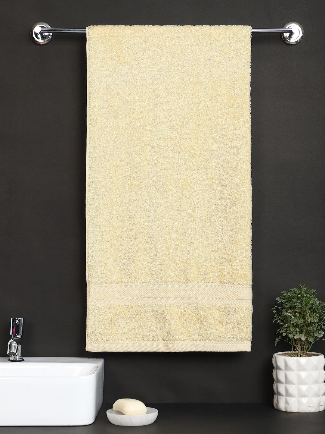 Raymond Home Yellow Solid 450 GSM Pure Cotton Bath Towels Price in India