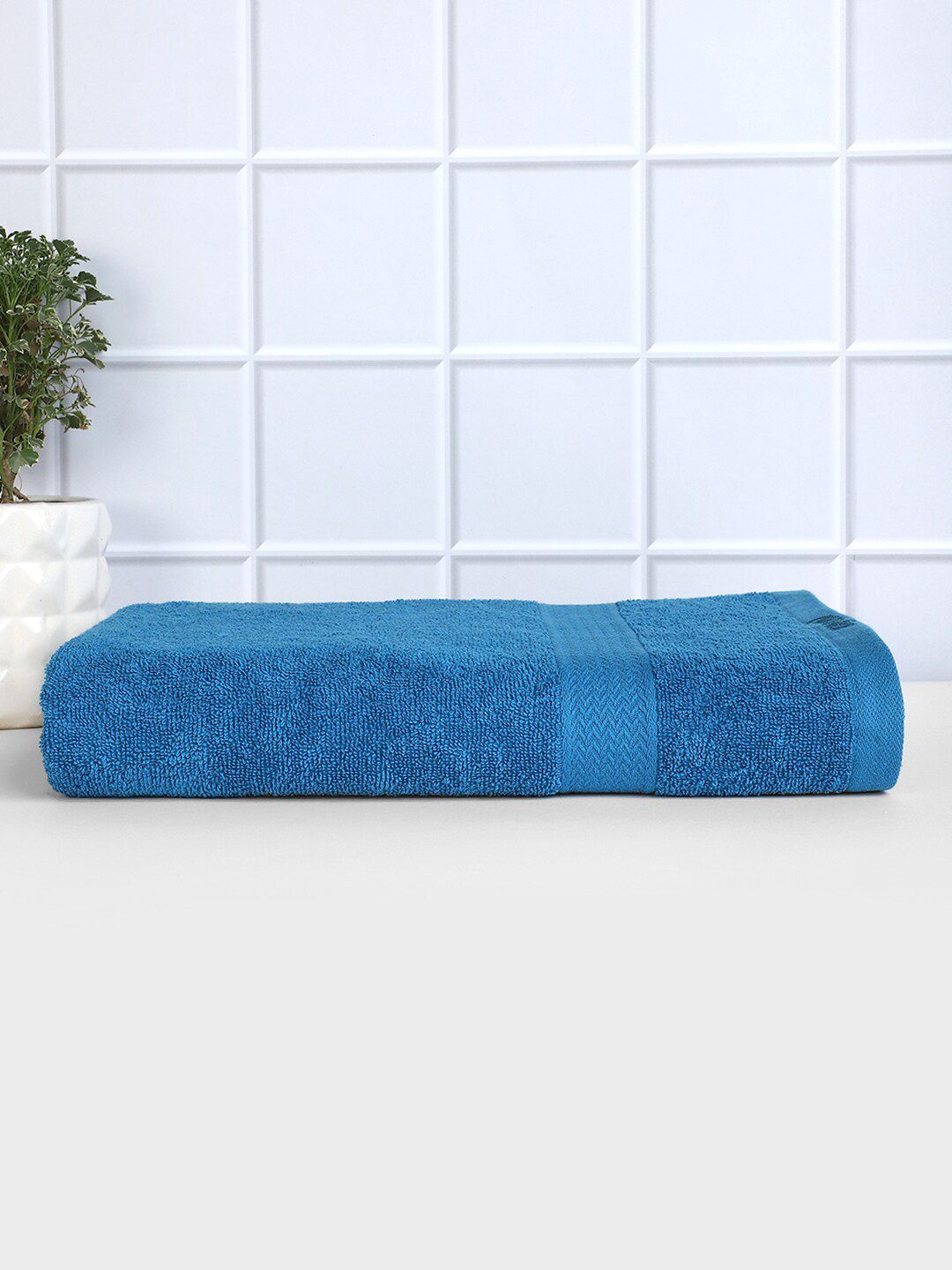 Raymond Home Blue Solid 380 GSM Pure Cotton Bath Towels Price in India