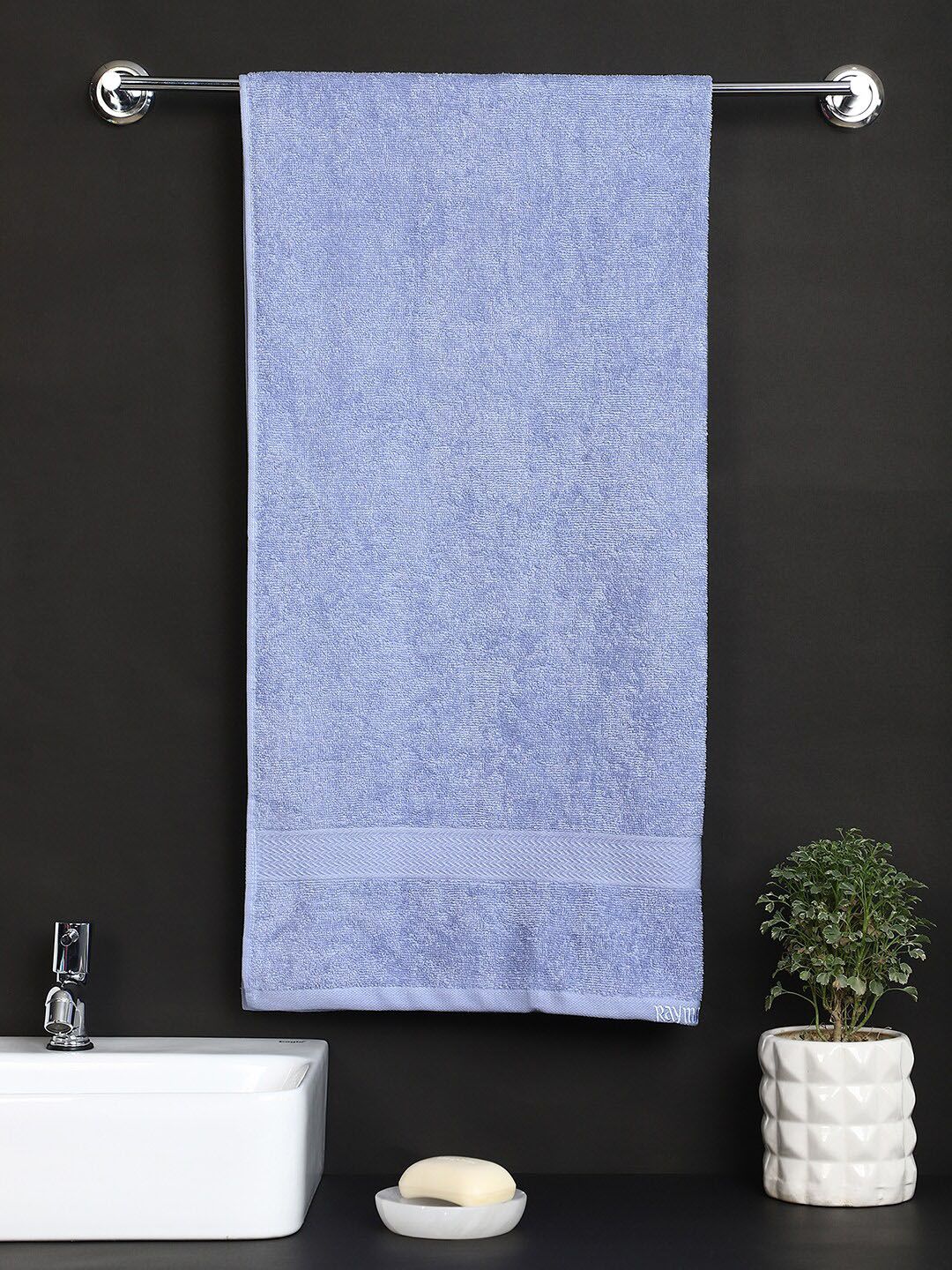 Raymond Home Unisex Blue Solid 380 GSM Cotton Bath Towels Price in India