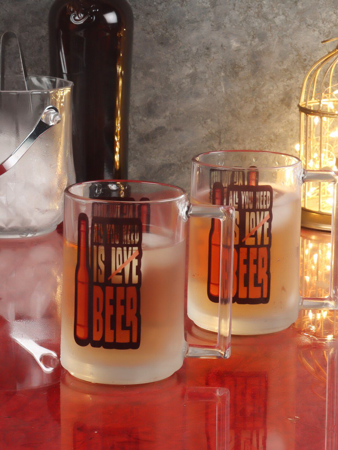 ceradeco Set of 2 Transparent Printed Beer Mugs Price in India