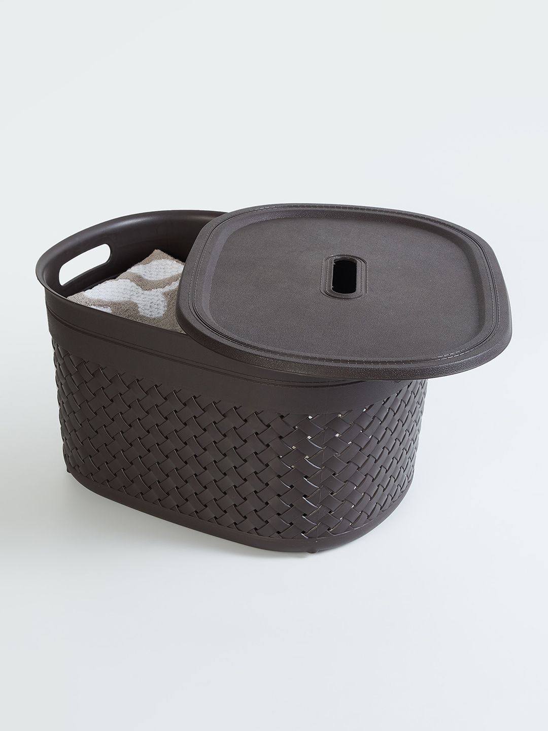 Home Centre Brown Textured Laundry Basket with Lid Price in India