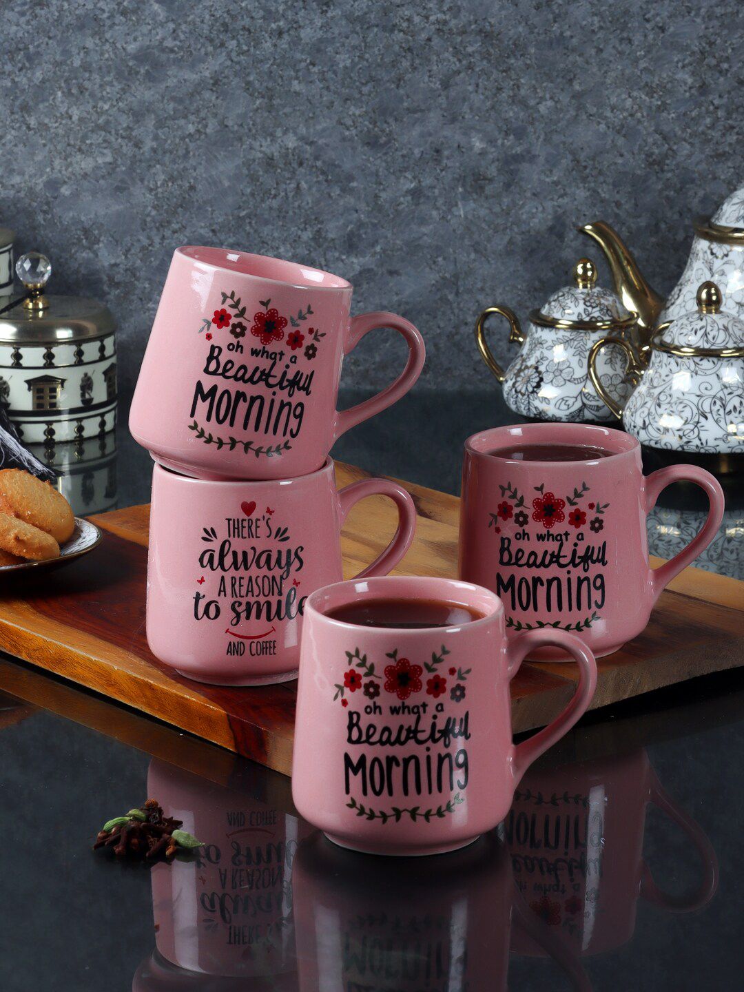 CDI Pink & Black Text or Slogans Printed Ceramic Glossy Mugs Set of Cups and Mugs Price in India