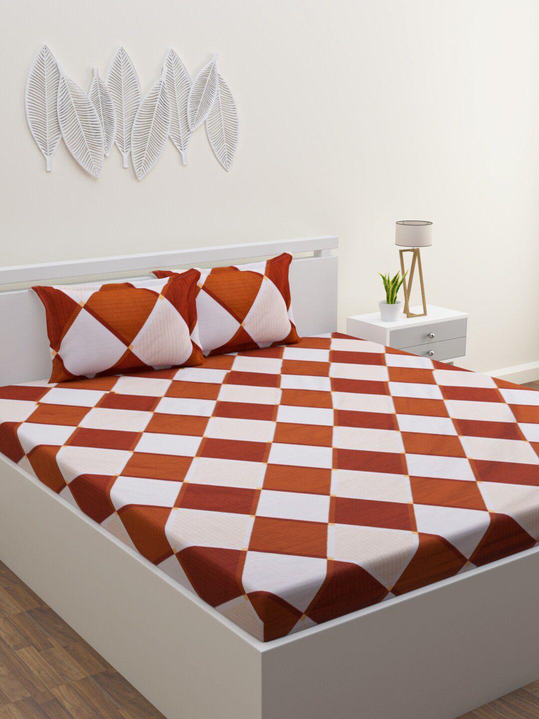 HOME AFFAIRS Brown & White Geometric 160 TC Queen Bedsheet with 2 Pillow Covers Price in India