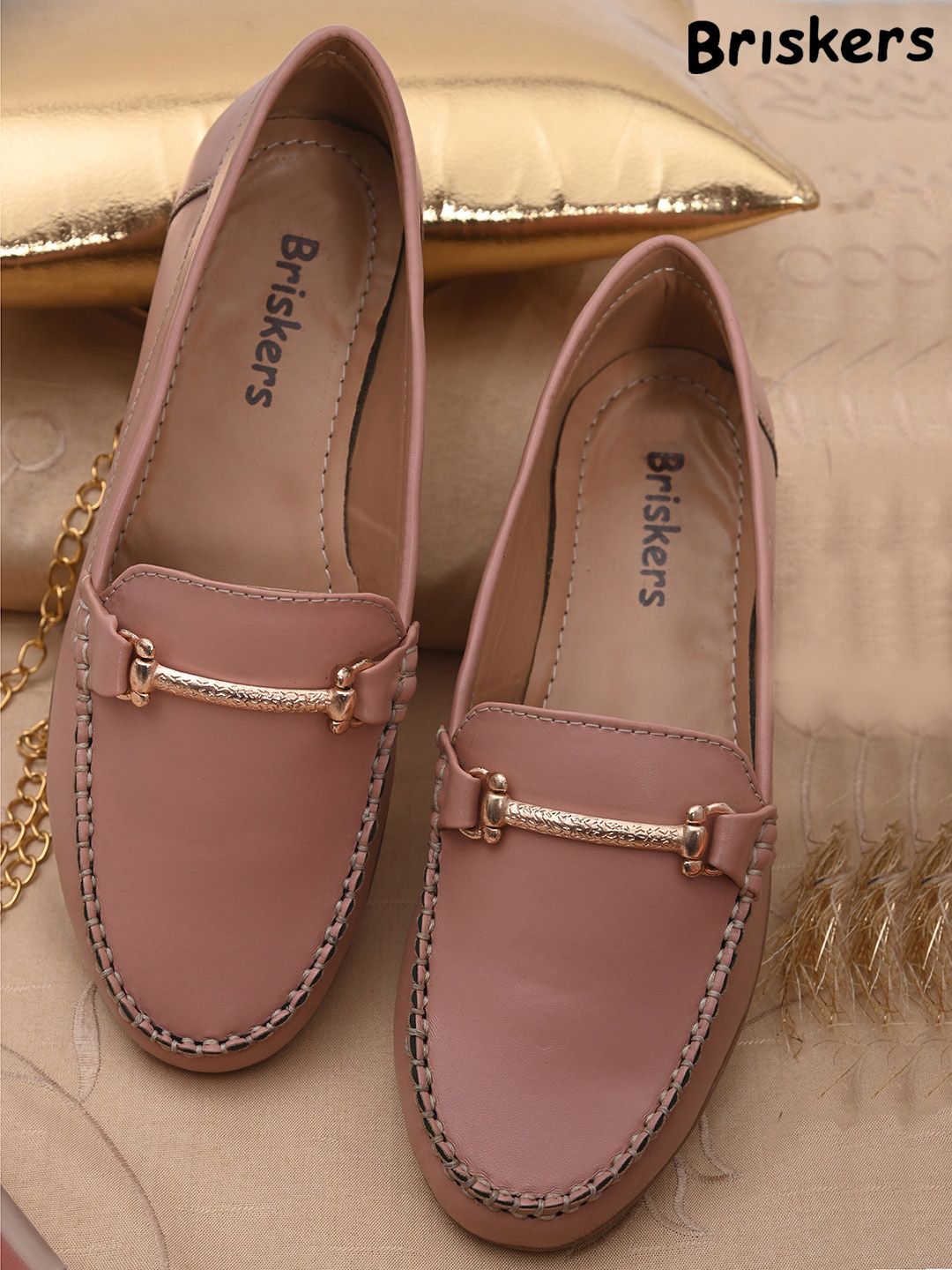 BRISKERS Women Pink Solid Leather Loafers Price in India