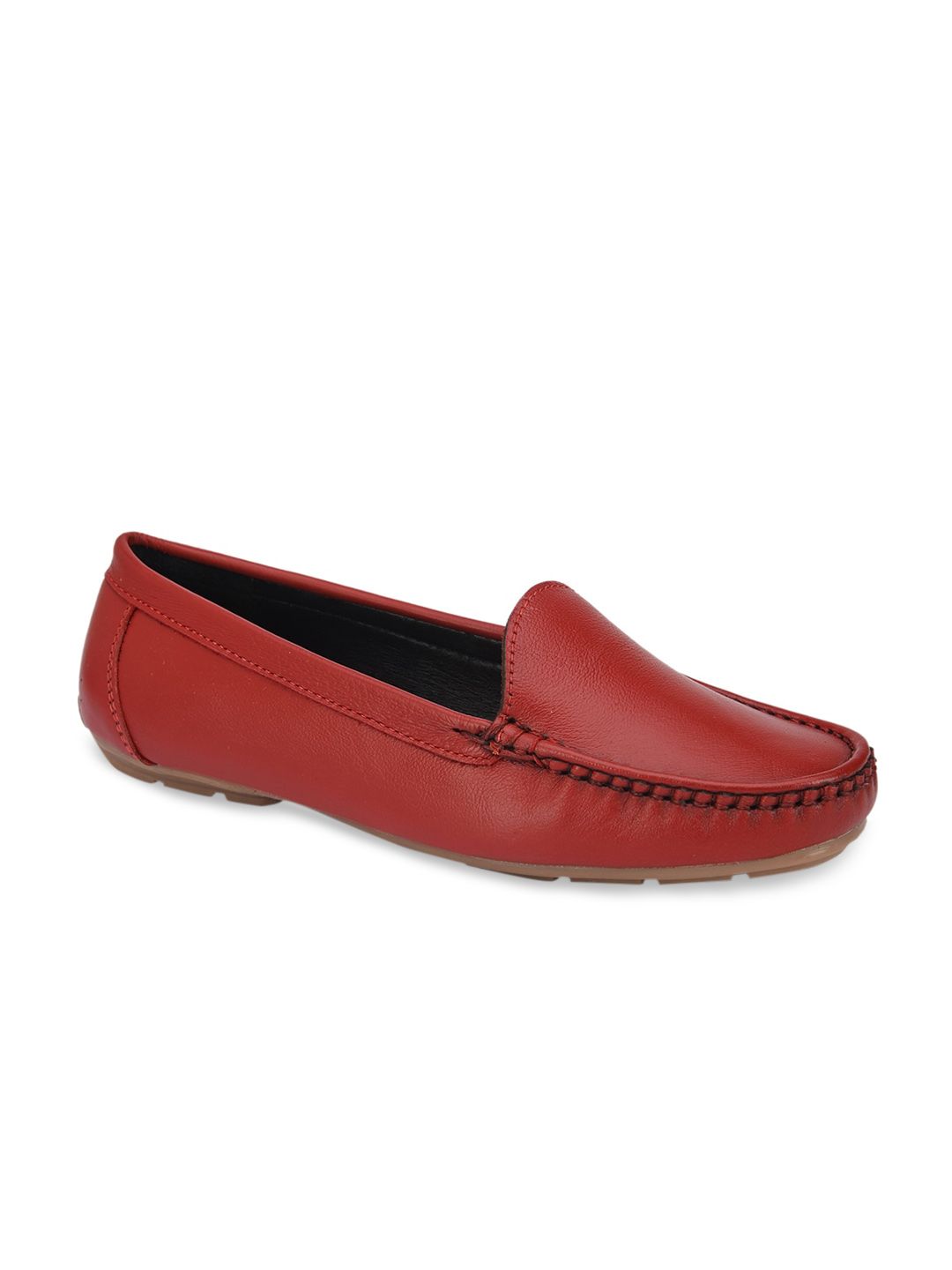 BRISKERS Women Red Solid  Leather Loafers Price in India