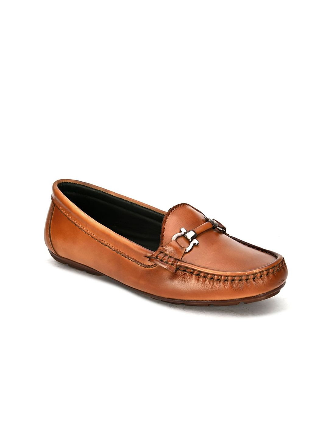 BRISKERS Women Tan Solid Leather Loafers Price in India