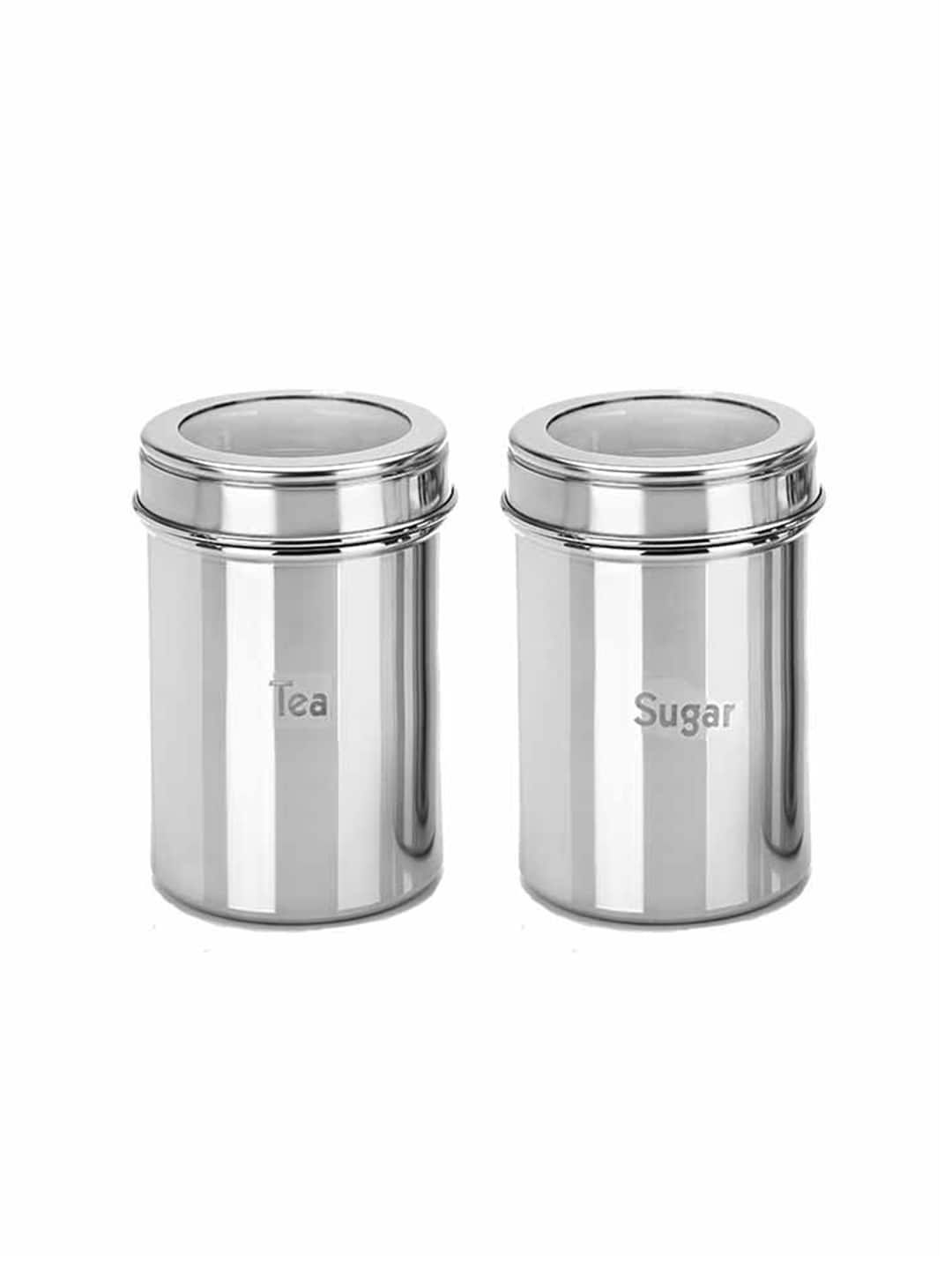PDDFALCON Set Of 2 Silver-Toned Solid Kitchen Storage Canister Price in India