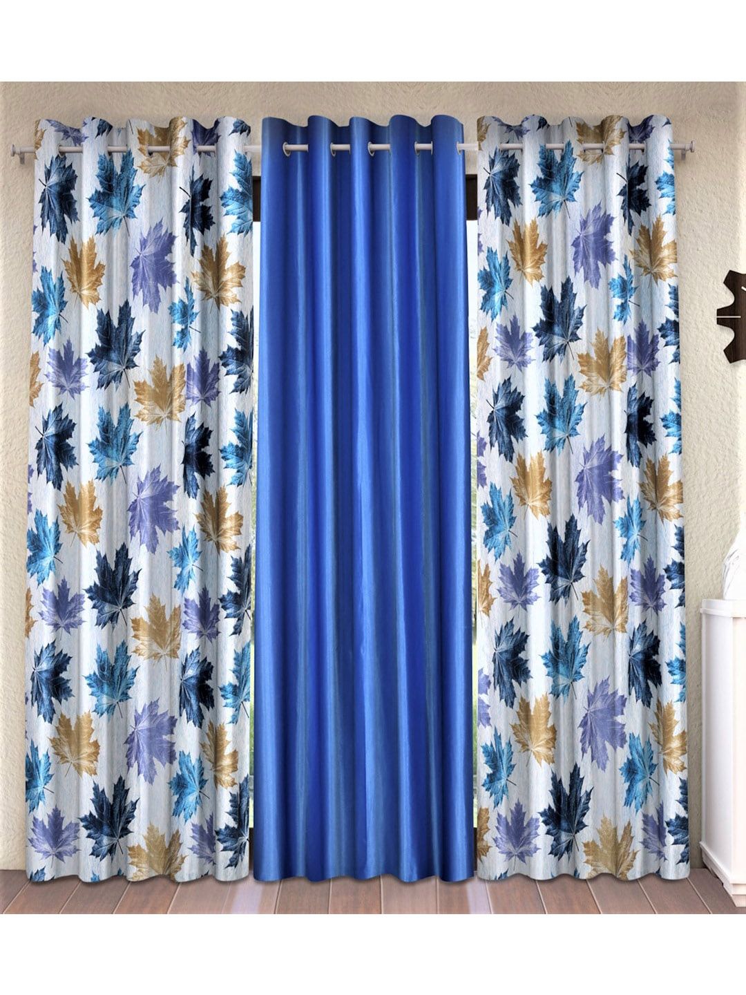 Home Sizzler Blue & Off White Set of 3 Floral Door Curtain Price in India