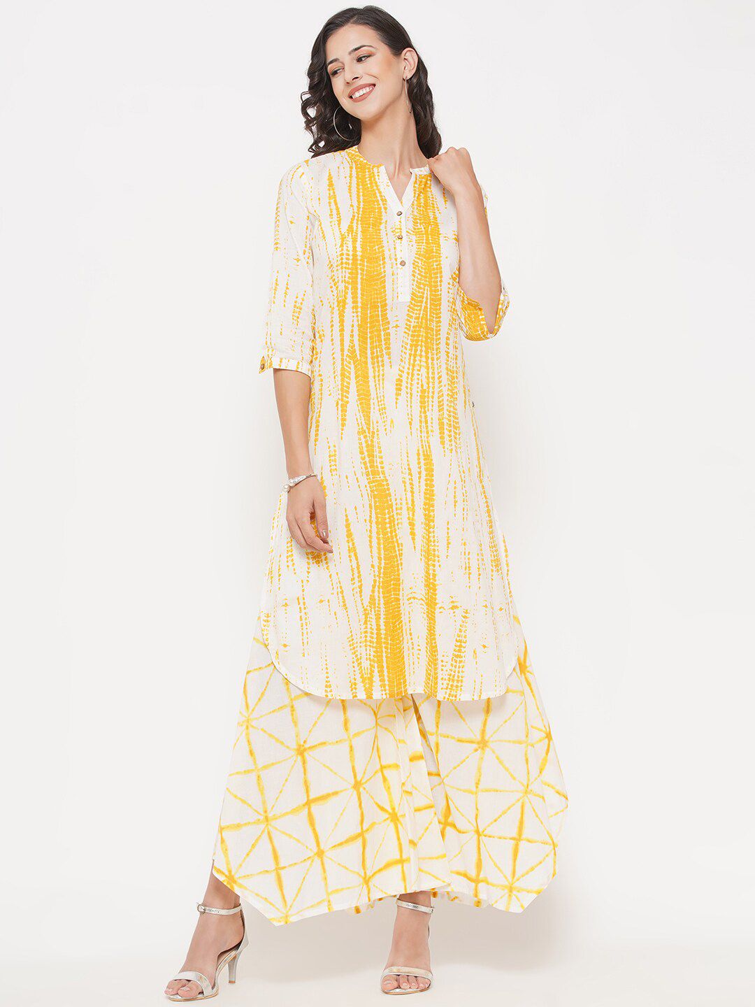 FABNEST Yellow & Off White Printed Tunic Price in India