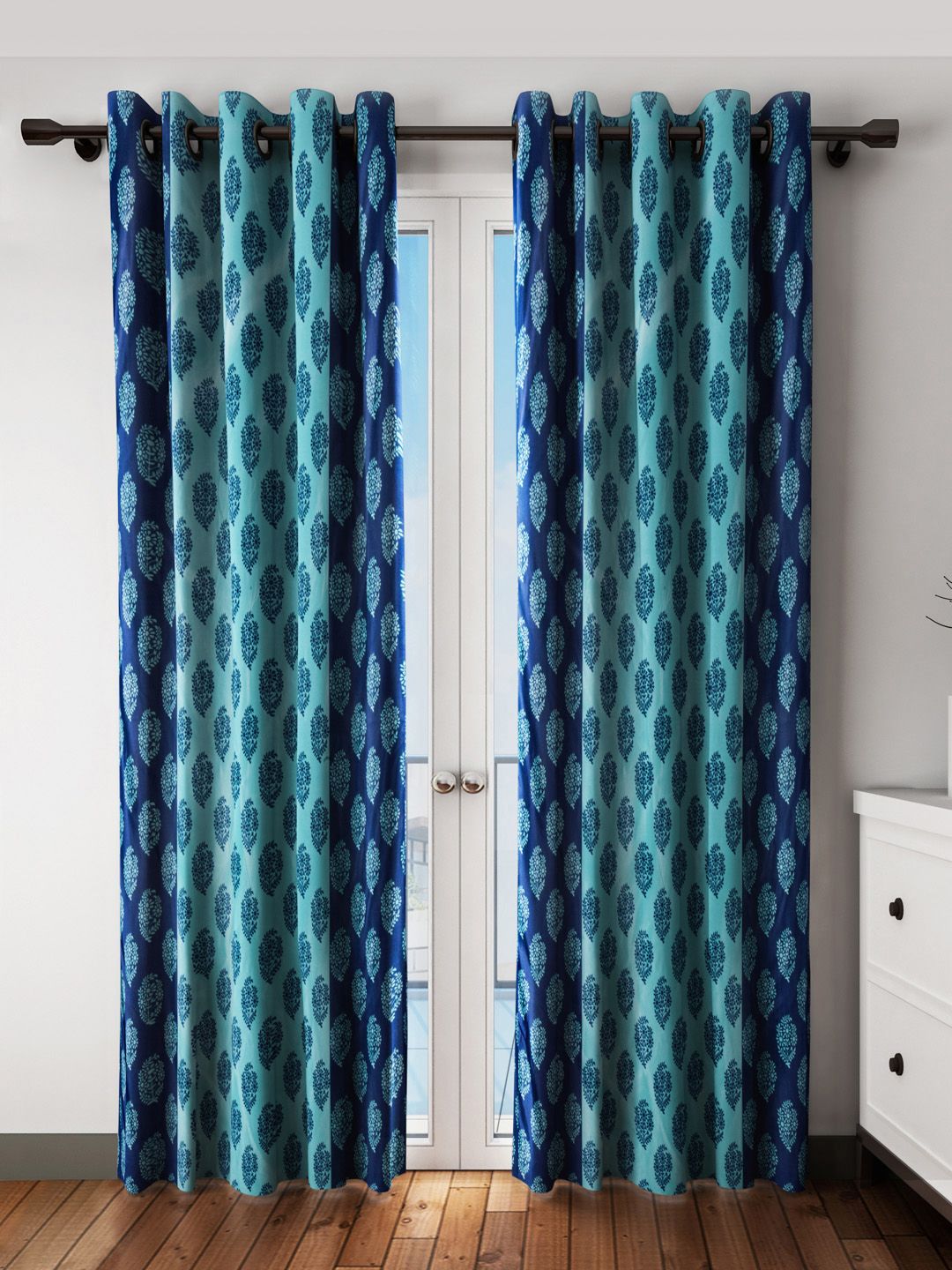 Home Sizzler Blue Set of 2 Printed Long Door Curtains Price in India