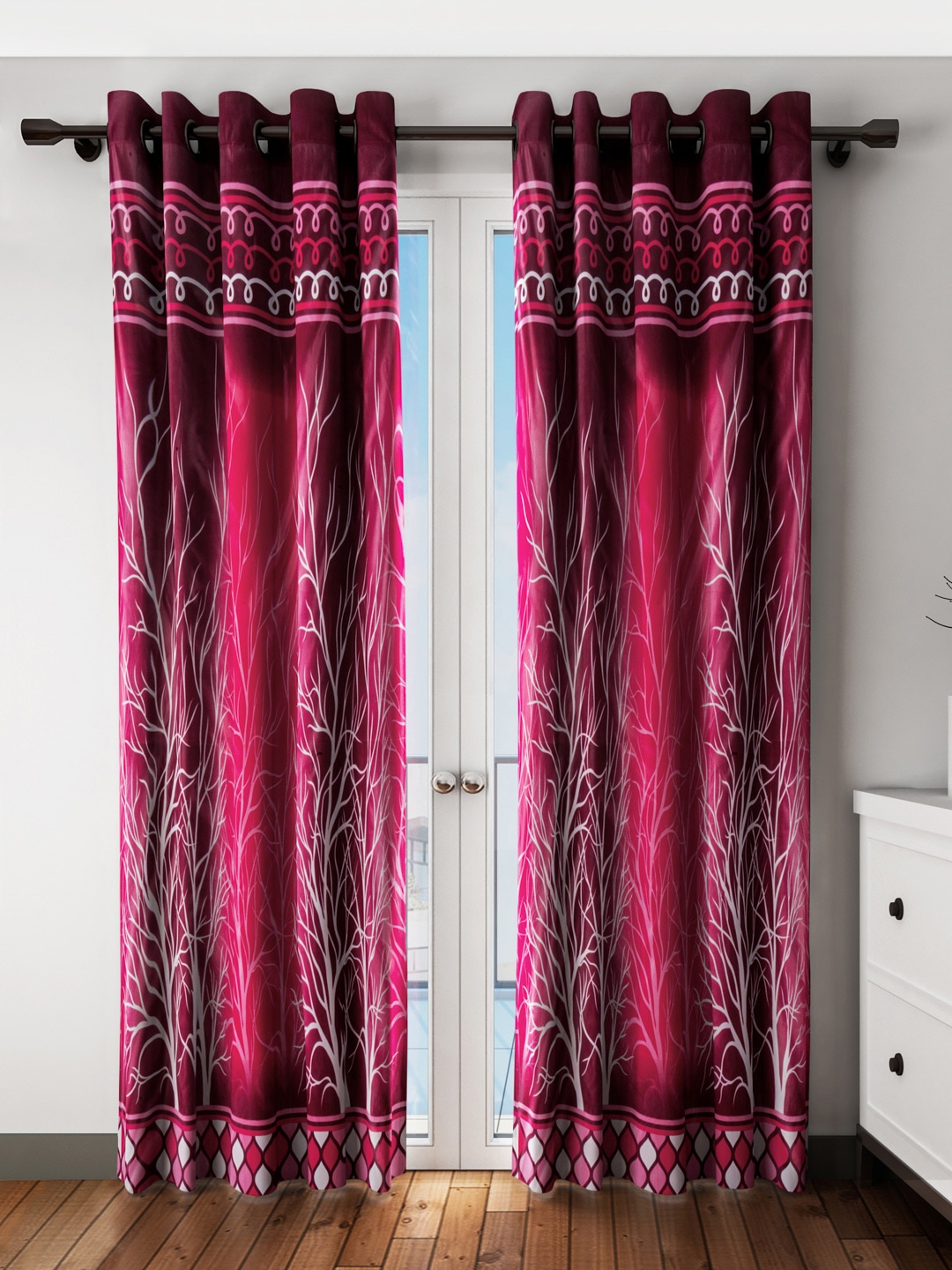 Home Sizzler Maroon Set of 2 Printed Door Curtains Price in India