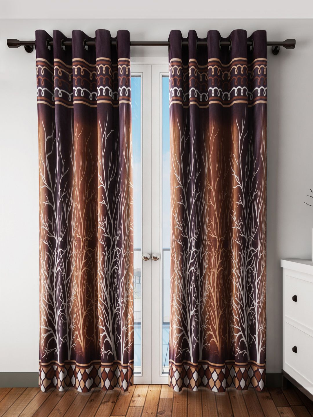 Home Sizzler Brown Set of 2 Printed Door Curtains Price in India