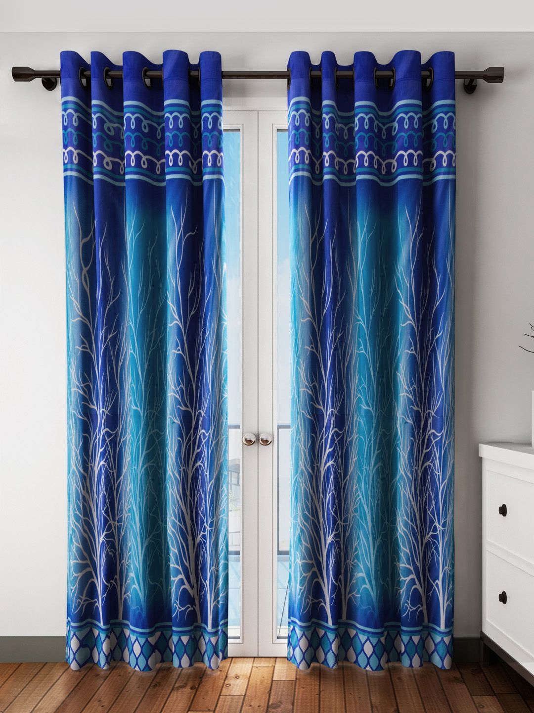 Home Sizzler Blue Set of 2 Printed Door Curtains Price in India